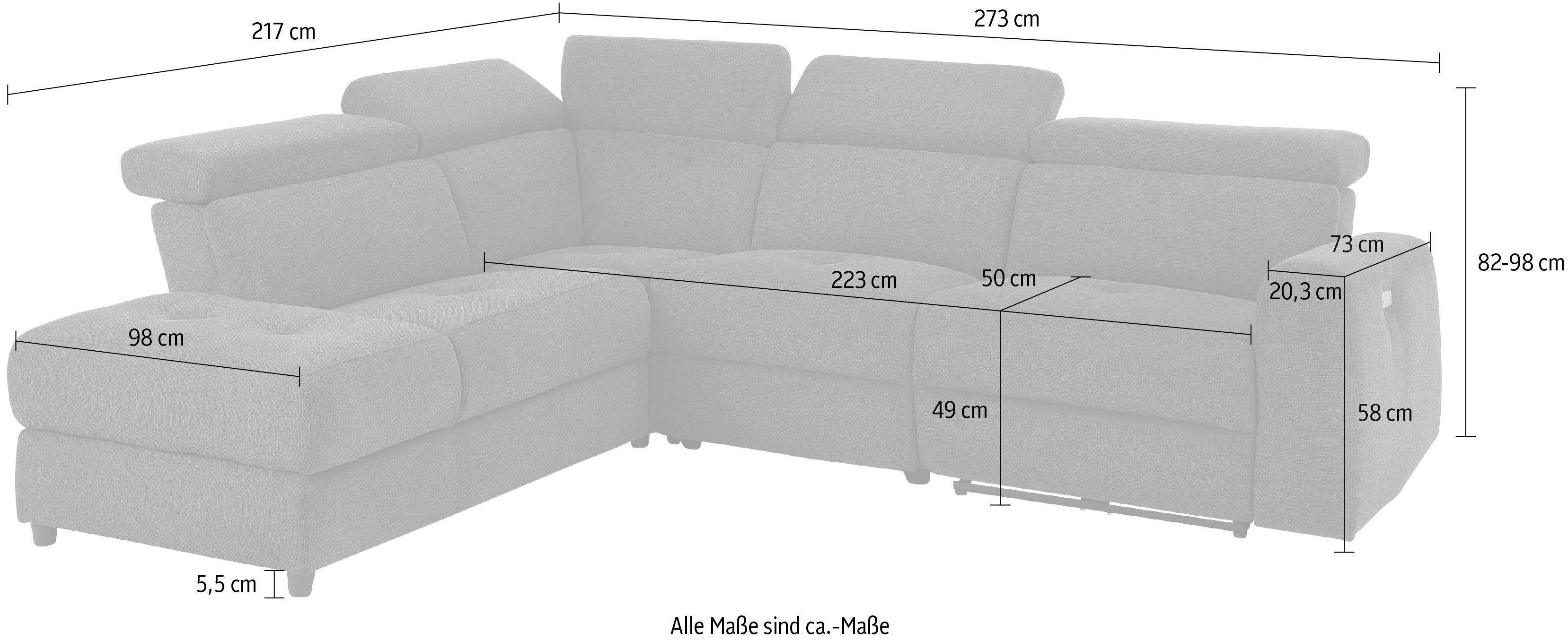 Home affaire Ecksofa Sentrano, auch mit elektrischer Funktion mit USB-Anschluß, in 4 Bezugsvarianten
