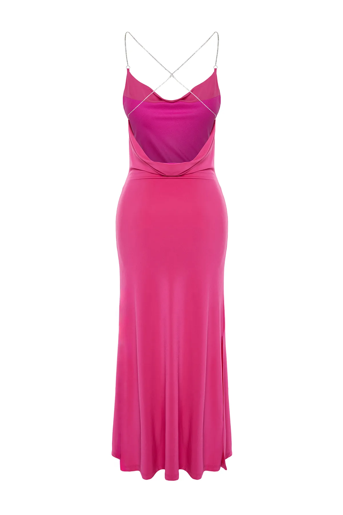 Trendyol Collection  Stilvolles Abendkleid mit Fuchsia-Stein-Accessoire-Detail TPRSS24EL00044