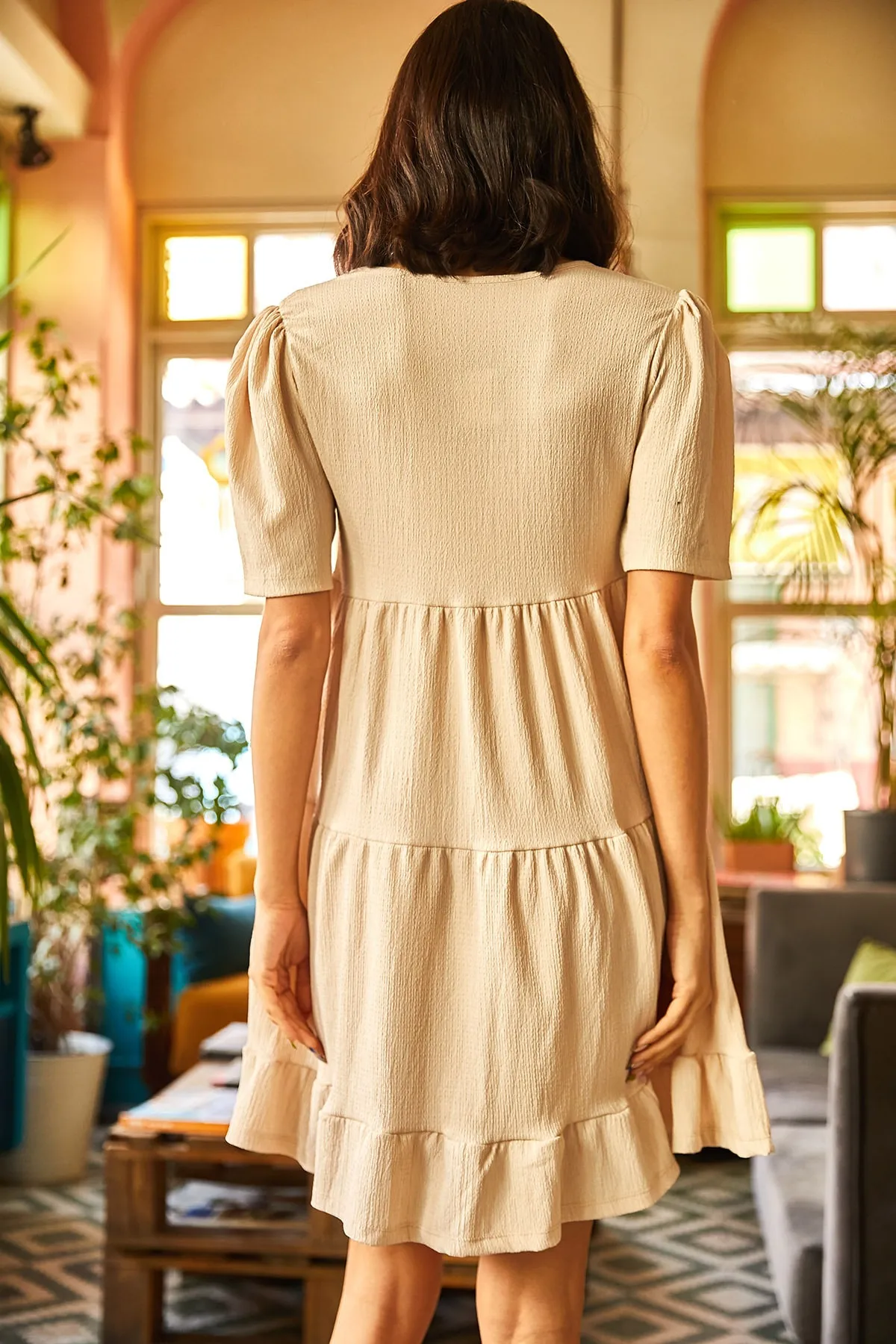 Olalook  Lässiges Strickkleid für Damen in Steinoptik mit V-Ausschnitt ELB-19001695
