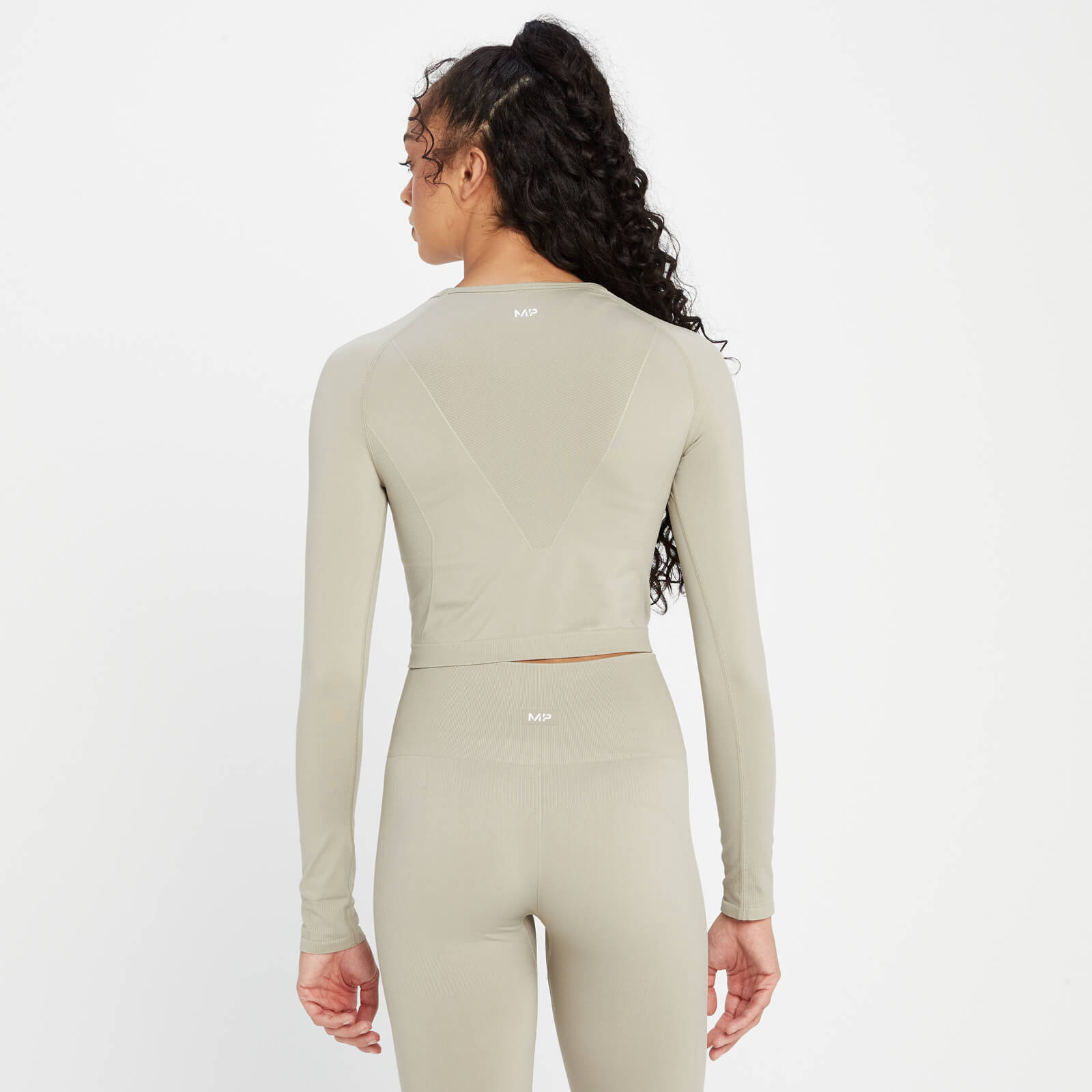 Crop top sans coutures à manches longues MP Shape pour femmes – Gris clair