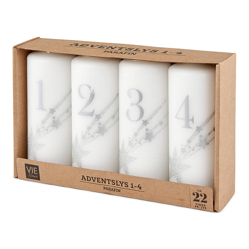 Vie Home Adventslys 4-pk 12 cm, 1-4 stearin hvit