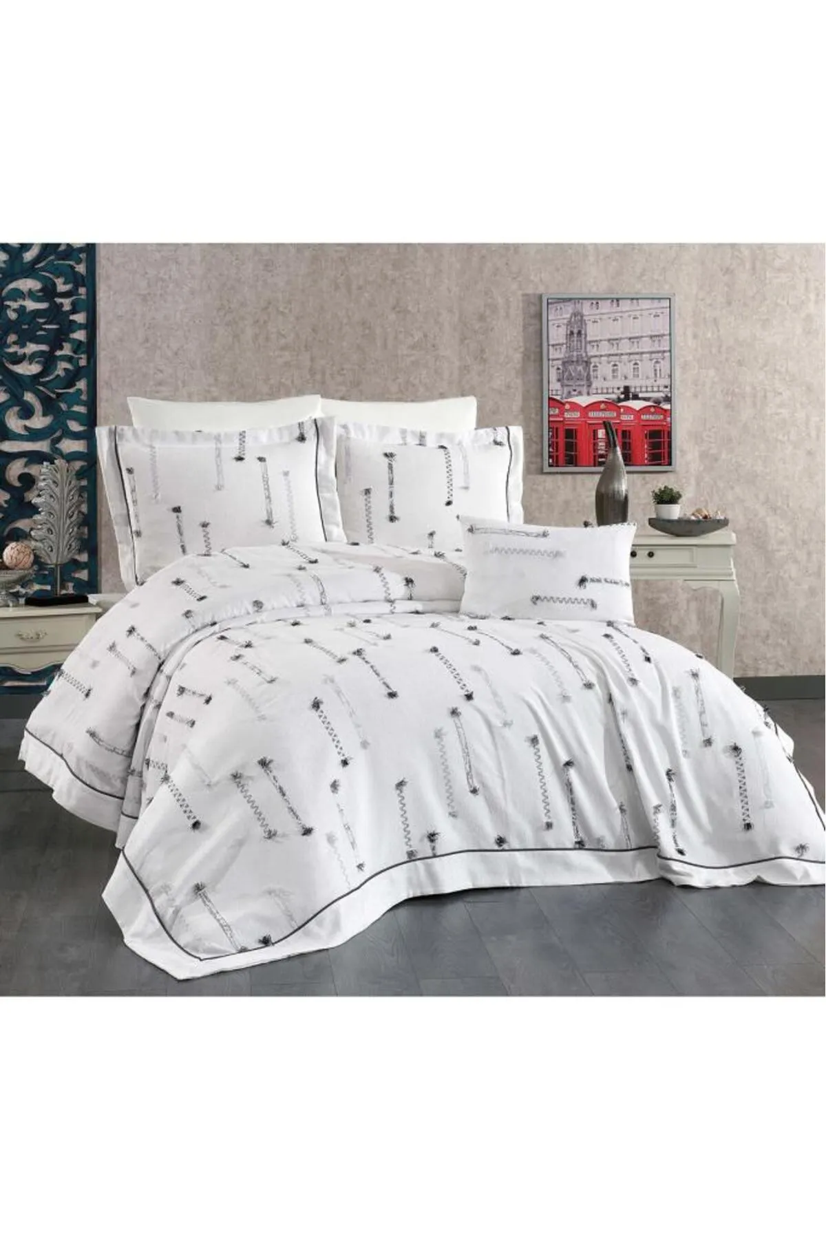 Çeyiz Diyarı  İdil 7-teiliges Chenille-Pique-Set, Creme