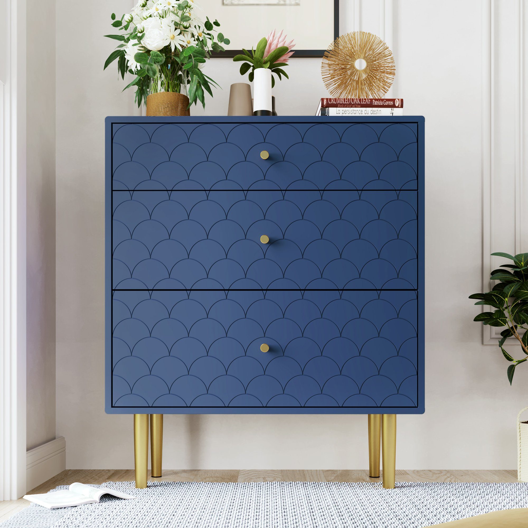 Flieks Kommode, Sideboard Fischschuppenmuster 75*40*89cm Marineblau