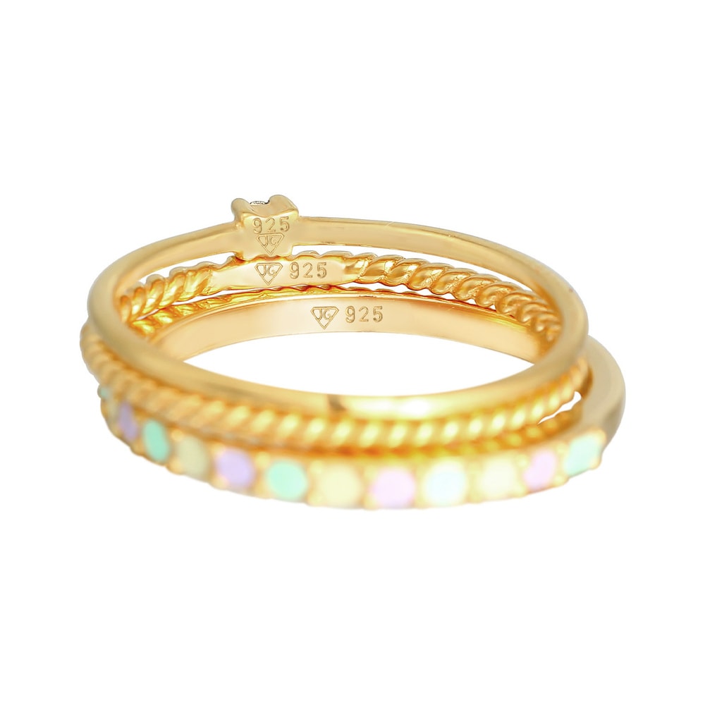 Elli Elli Bague Femmes Pile Set Moderne Solitaire Torsadé Tendance Multicolore avec Ém Bague