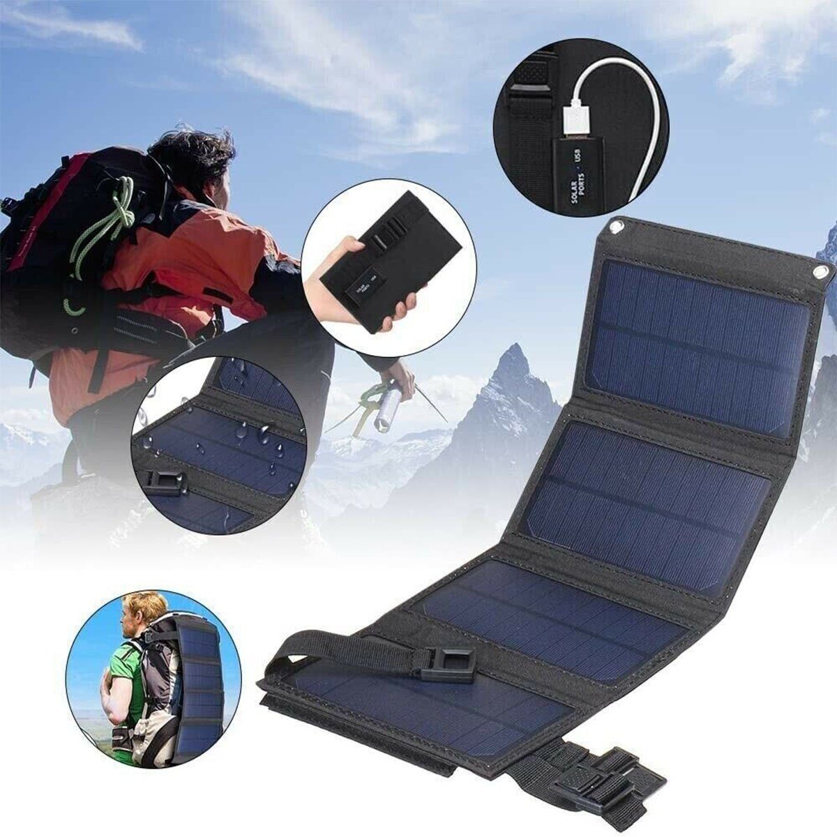 LETGOSPT Solarmodul 40W Tragbares Solarladegerät, USB-Solarladegerät, Wasserdichte IP65, 40,00 W, Kompatibel mit Handy, Tablets, Powerbank, ideal für Touren/Aktivitäten