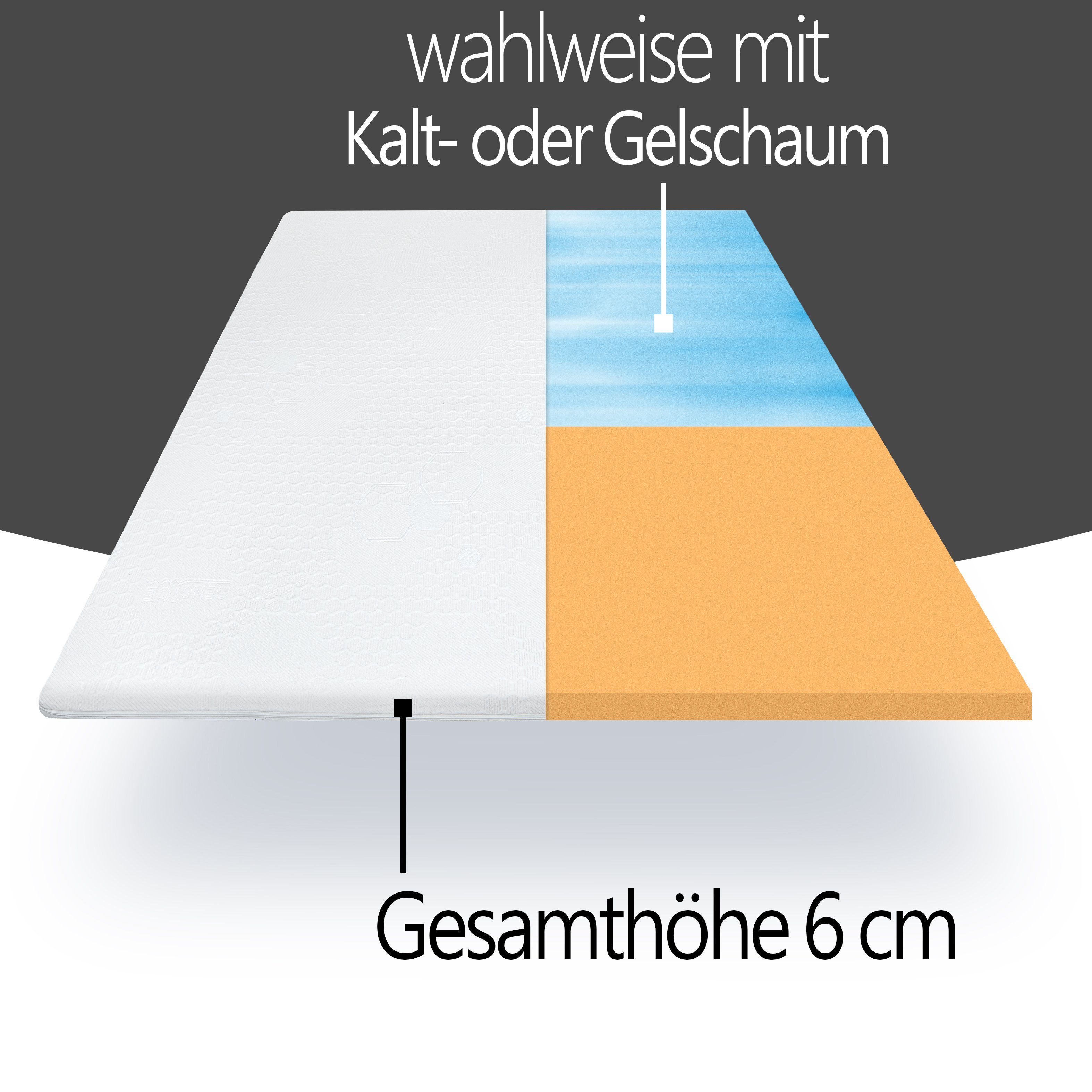 Topper Sommer-Wintertopper bequeme Matratzenauflage für Bett & Boxspringbett, wonello, 6 cm hoch, Gelschaum, Matratzentopper mit kühlender Sommerseite, zertifiziert & waschbar
