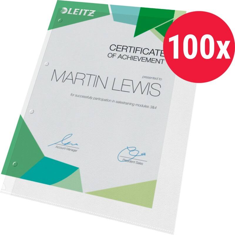 Leitz Prospekthüllen DIN A4 Genarbt Transparent 130 Mikron PP (Polypropylen) Oben und links 11 Löcher 4784 100 Stück