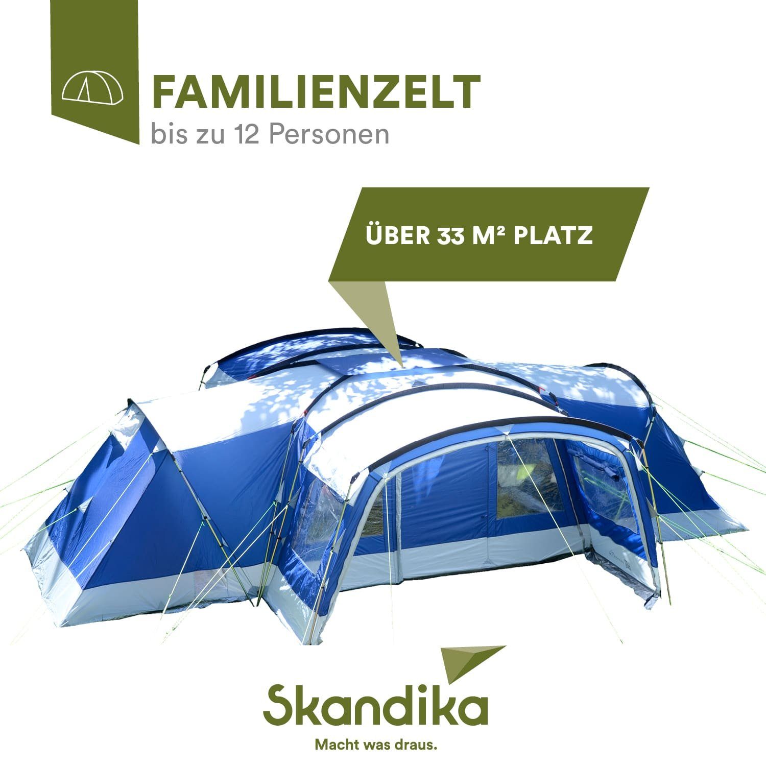 Skandika Kuppelzelt Nimbus 12 (blau), mit Sleeper Technologie, 3 Schwarze Schlafkabinen