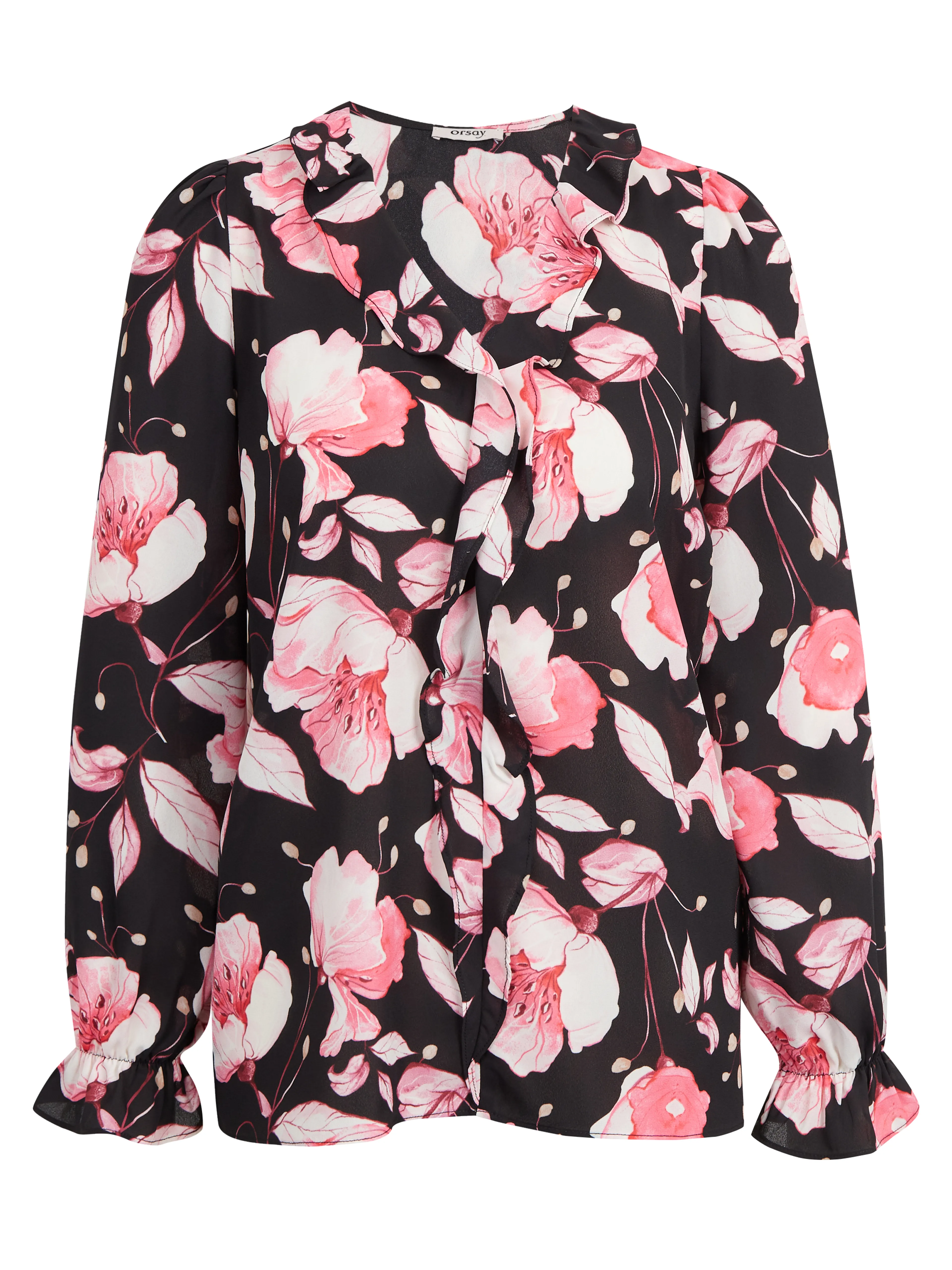 Rosa und schwarze Damenbluse mit Blumenmuster ORSAY