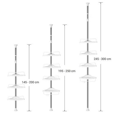 SONGMICS Badregal Duschregal, 95-300 cm, 4 Ablagen, 3 Haken, Eckregal