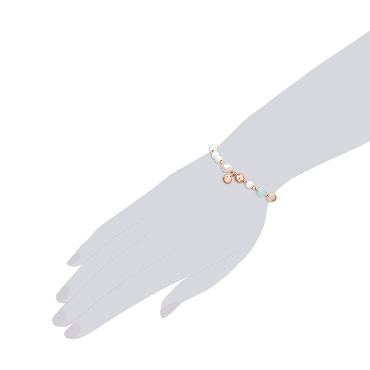 Perlen-Armband Metall-Legierung Aquamarin Süßwasser-Zuchtperle/Muschelkernperle in Roségold
