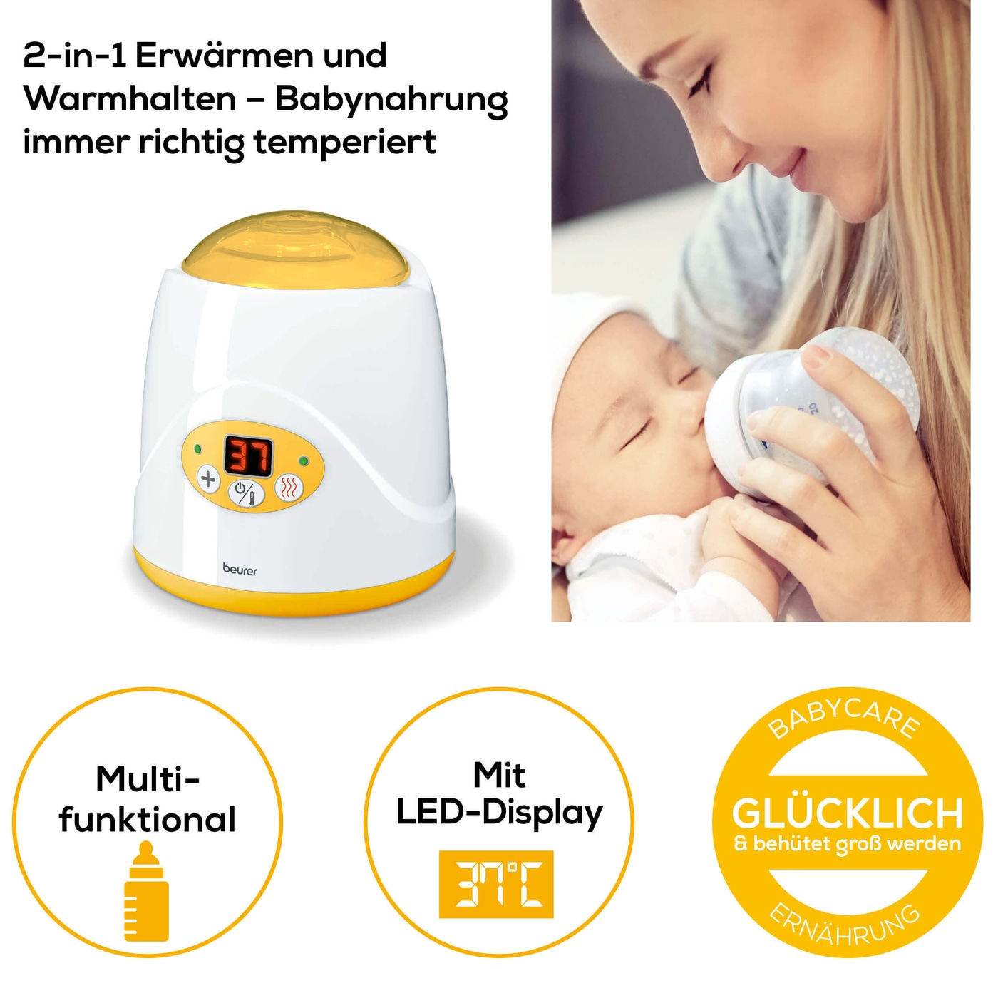 Beurer Babykost- und Fläschchenwärmer - BY 52-Babynahrung- und Fläschchenwärmer - 2-in-1 Erwärmen & Warmhalten