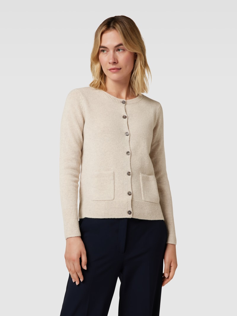 Strickjacke mit Knopfleiste und Eingrifftaschen in beige meliert