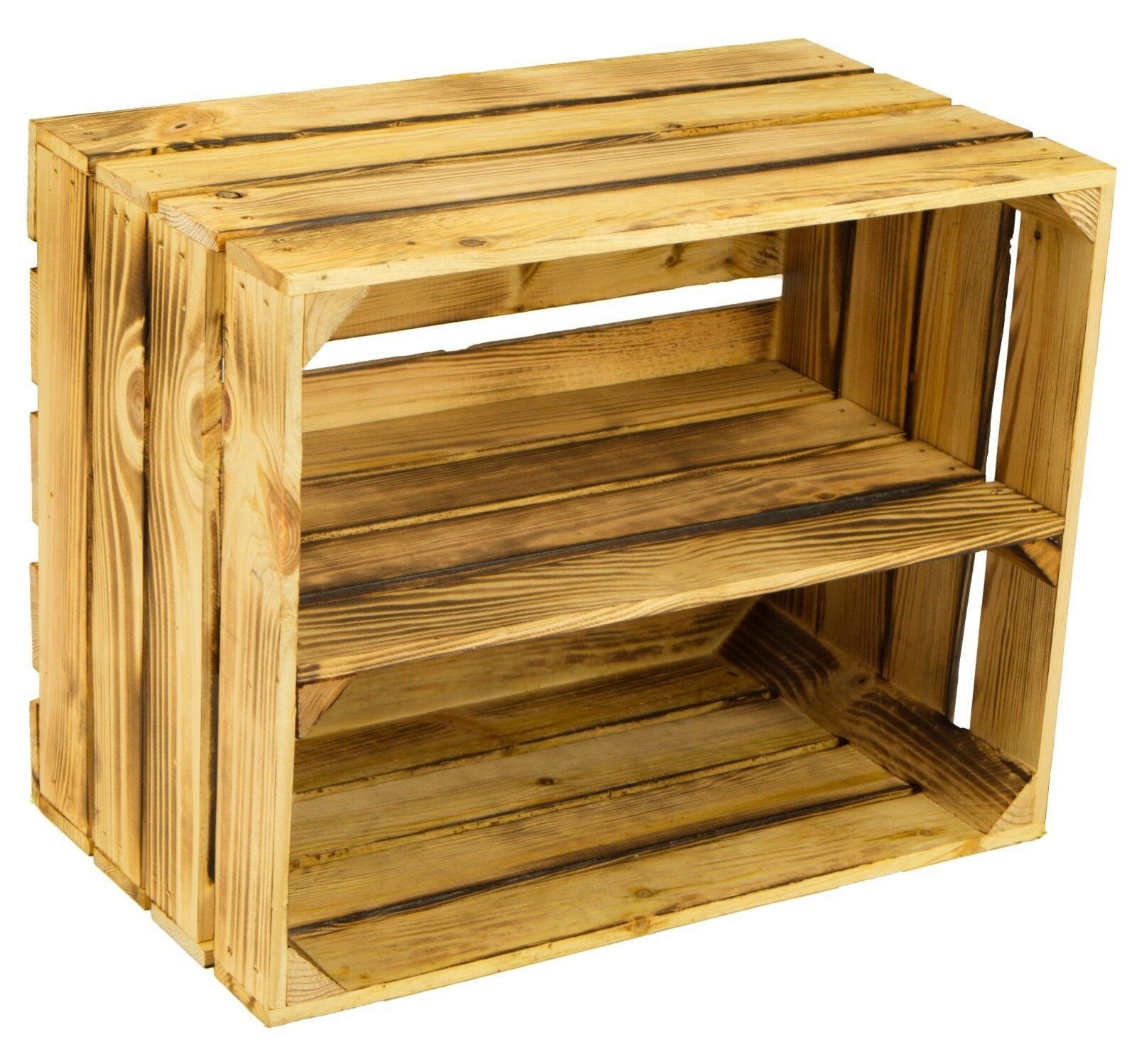 Kistenkolli Altes Land Allzweckkiste 3 x Massive geflammte Holzkisten Schuhregal Ablage (3er Set)