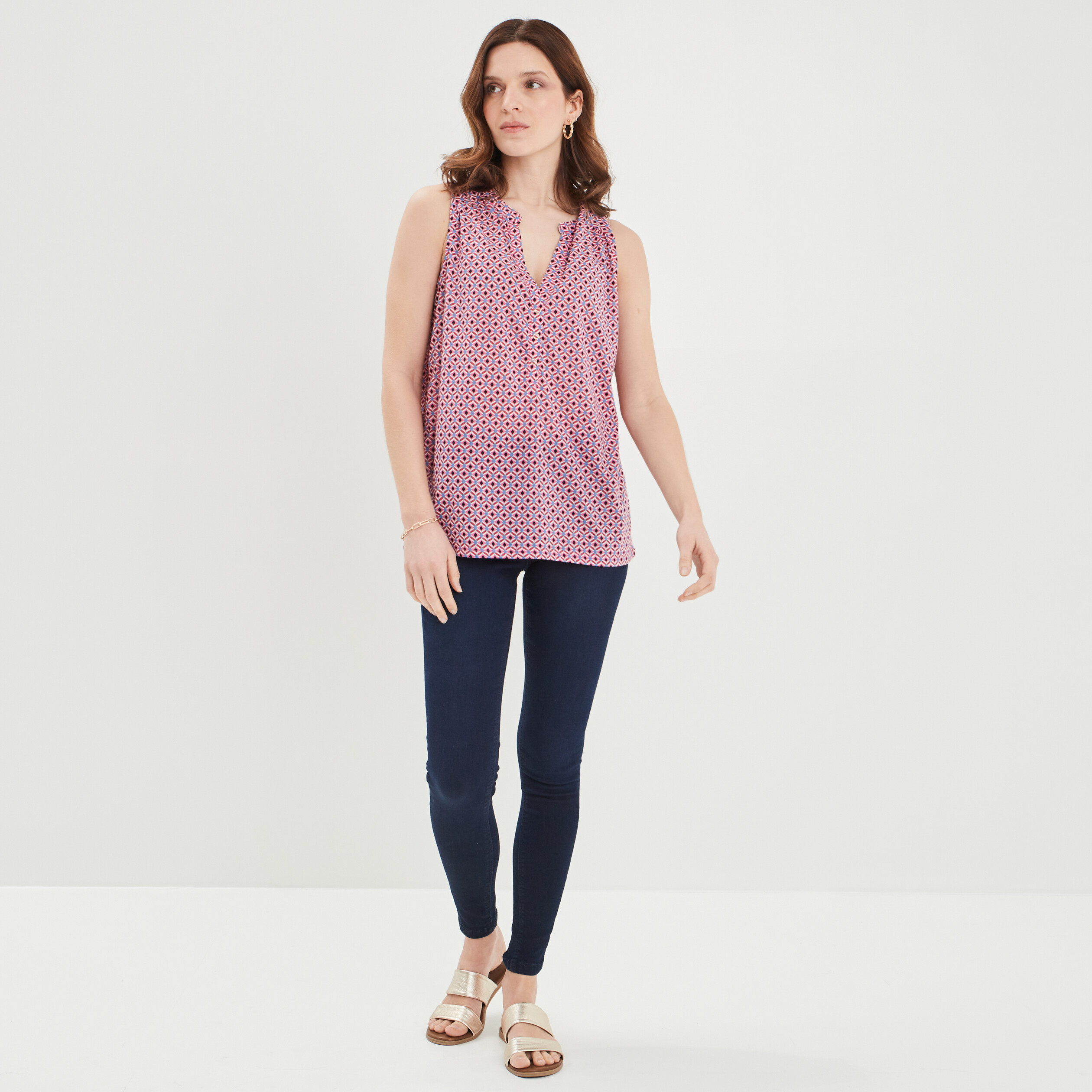 Blouse sans manches col tunisien rose femme | La Halle