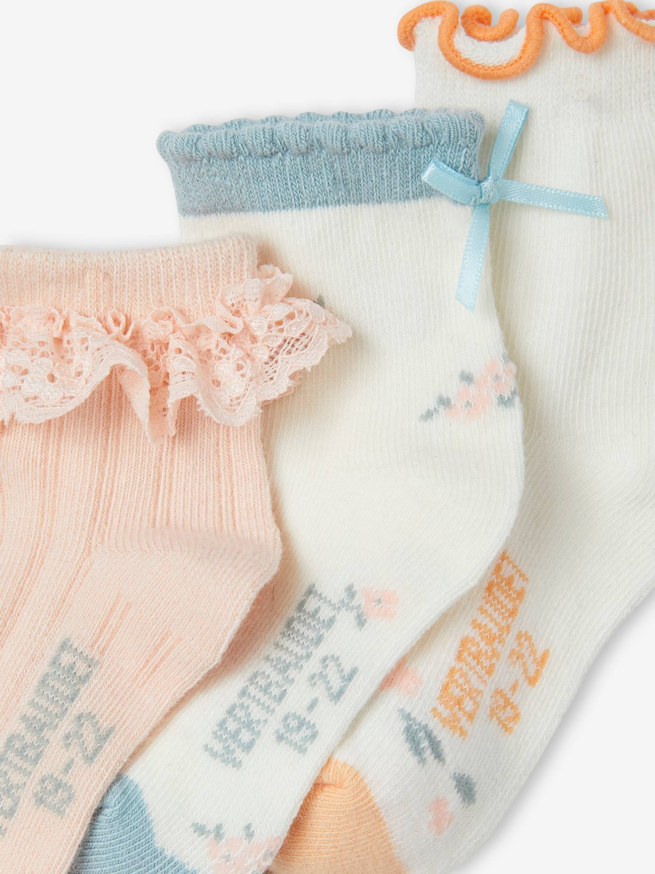 Lot de 3 paires de chaussettes fantaisie bébé fille rose pâle