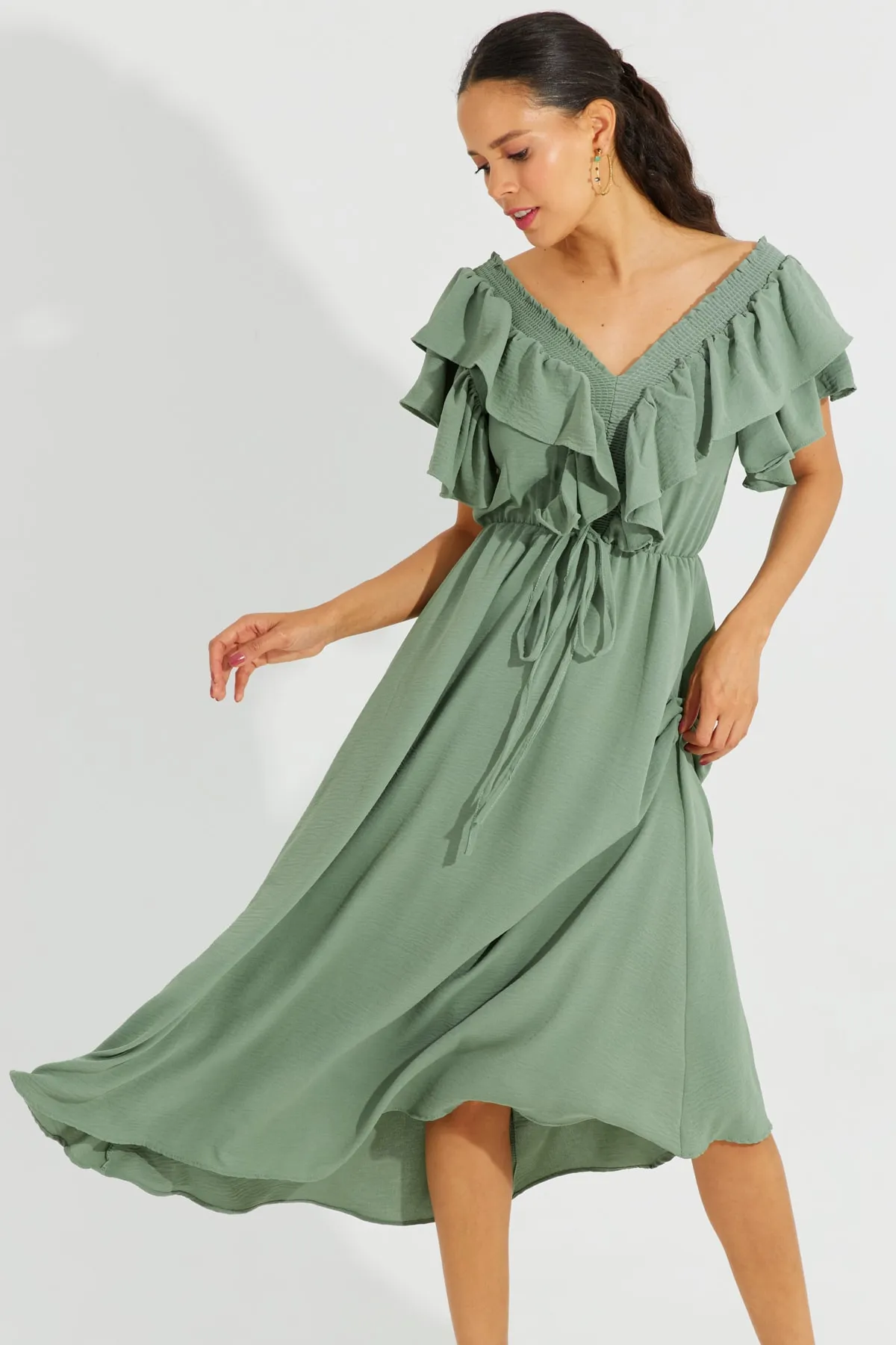 Cool & Sexy  Damenkleid mit V-Ausschnitt vorne und hinten in Mintgrün, KS113