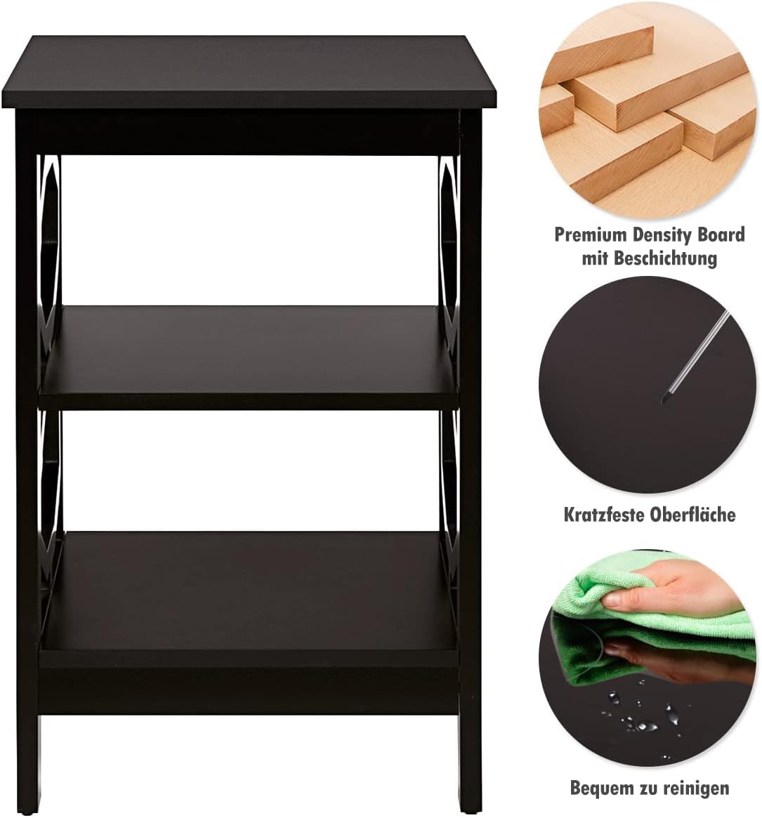 Costway COSTWAY Nachttisch 3 Ebenen, Beistelltisch Nachtschrank