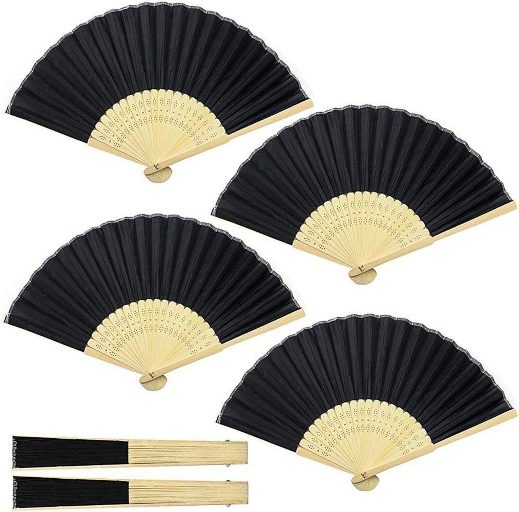 DRSEON Handfächer Handheld Faltfächer, 4 Stück Bambus Handheld Faltfächer Schwarz, (4-tlg)