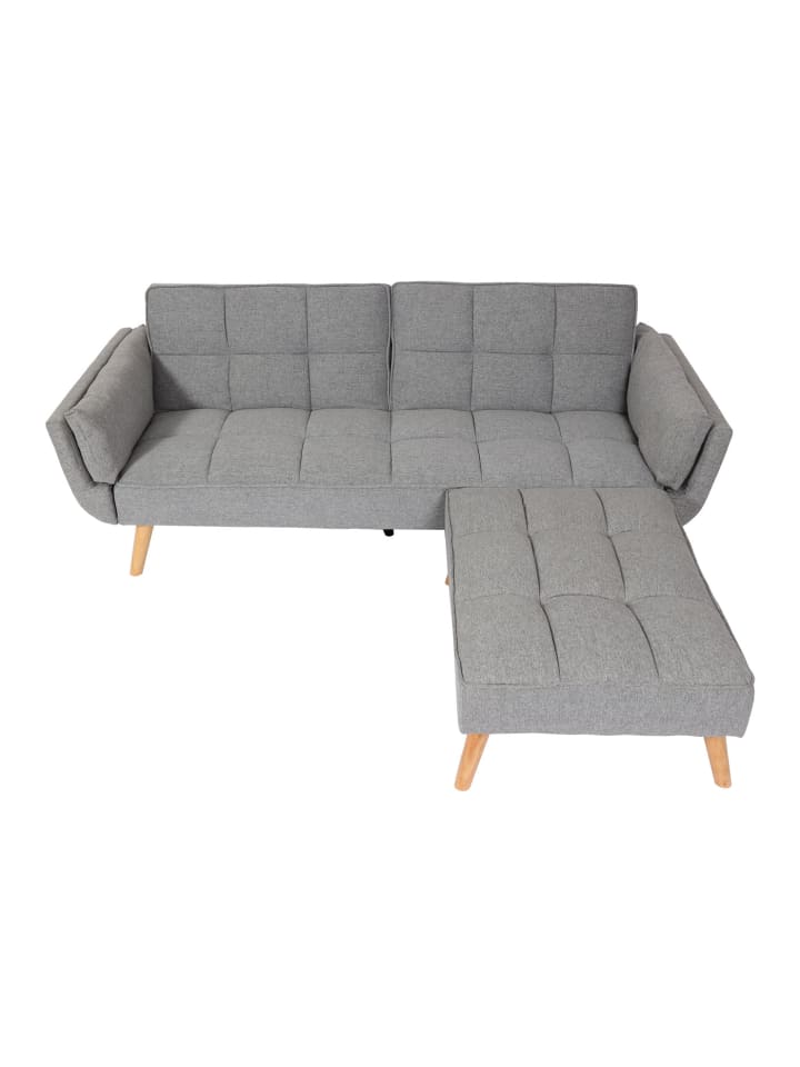 MCW Schlafsofa K18 mit Ottomane, Stoff/Textil hellgrau günstig kaufen onesize