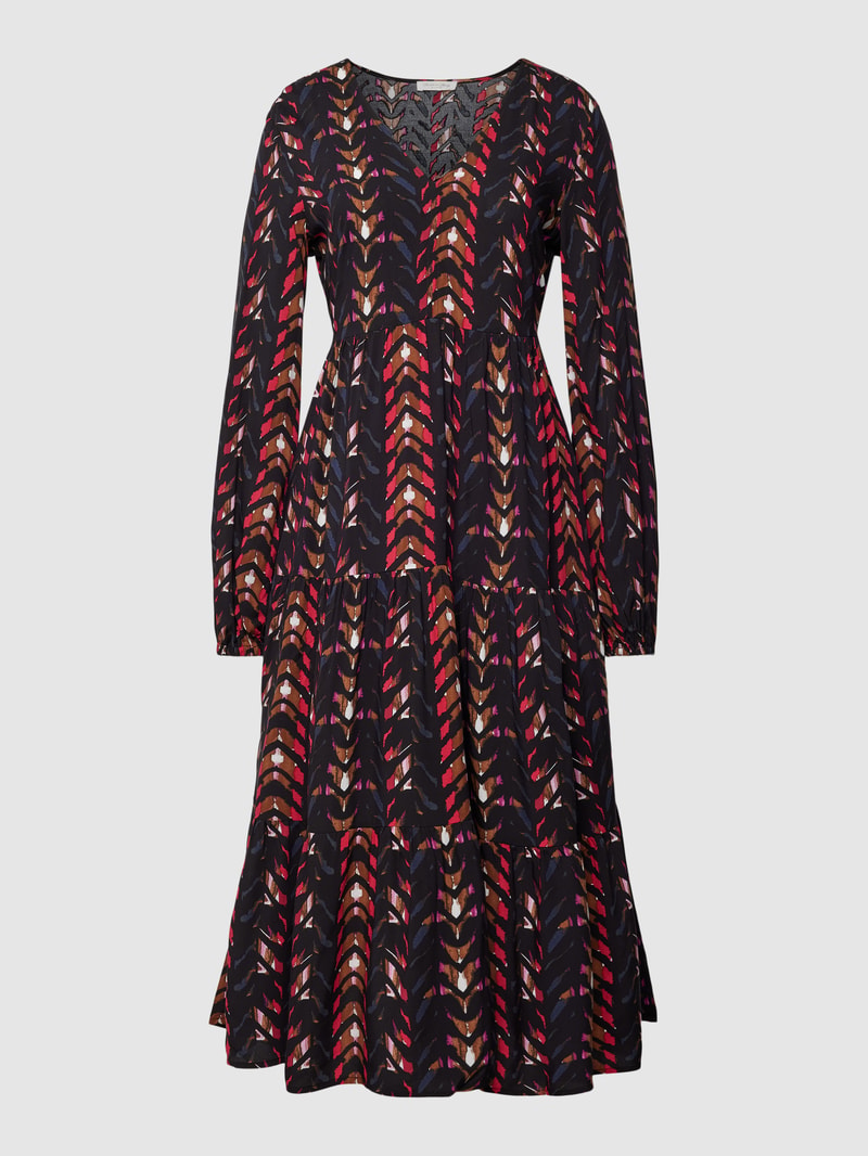 Midikleid aus reiner Viskose mit Allover-Muster in schwarz