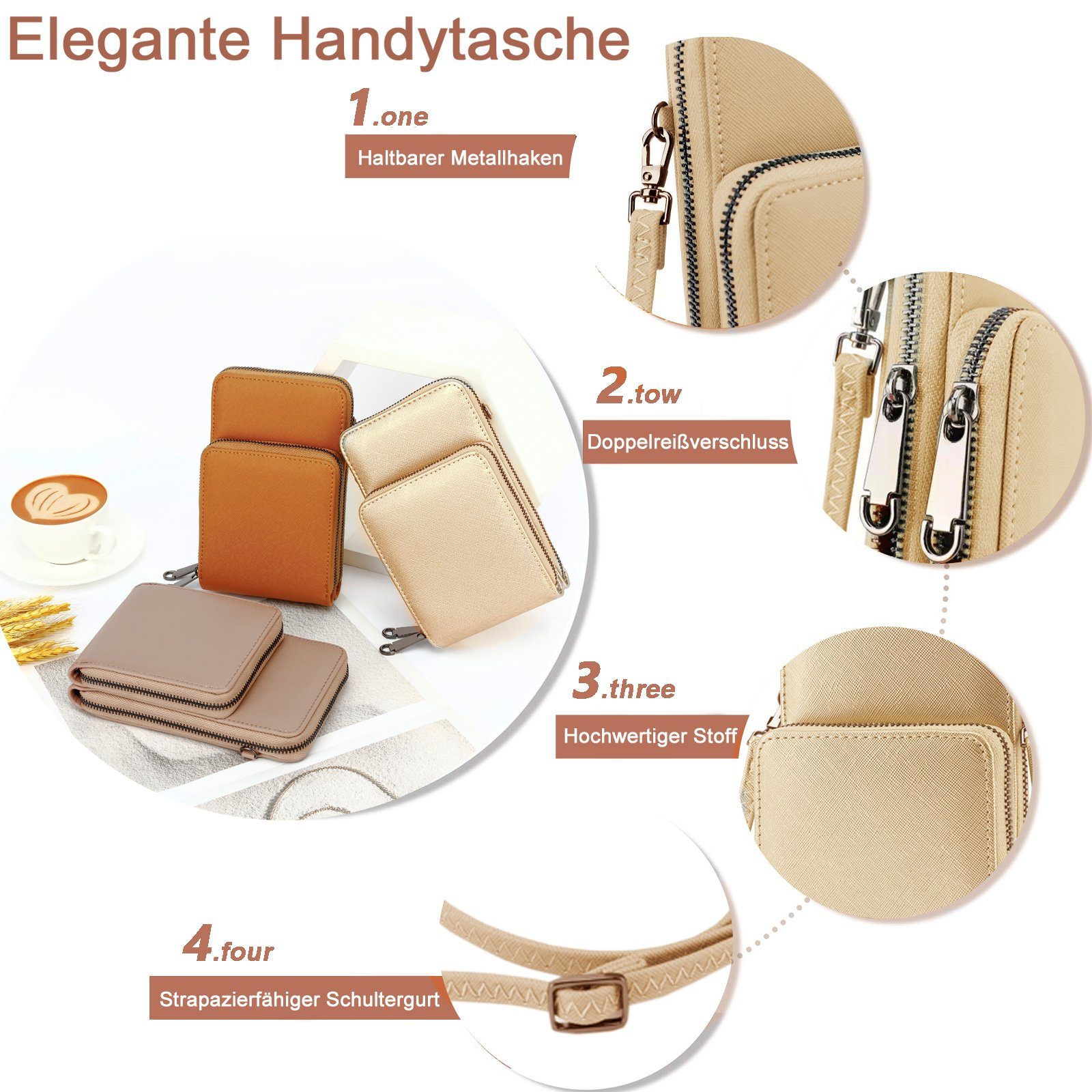TAN.TOMI Schultertasche Damen-Umhängetasche Klein, Handytasche mit Geldbörse zum Umhängen