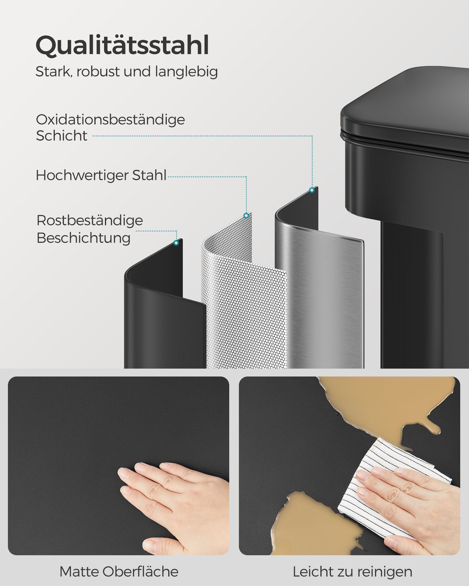 SONGMICS Mülleimer Küche, 40 Liter Abfalleimer großer Tretmülleimer mit Deckel
