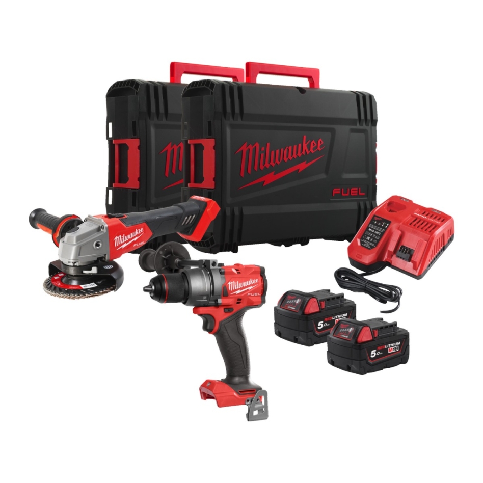 Milwaukee 4933492516 M18 FPP2E3-502X Set combinat - suport acumulator M18 FPD3 + suport acumulator M18 FSAG125X 18V 5,0Ah Li-Ion în cutie HD 4933492516