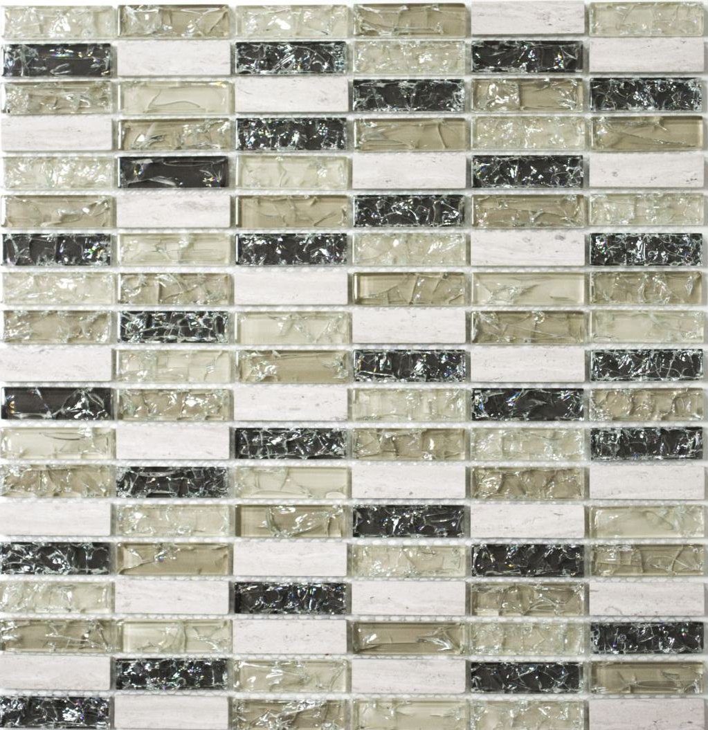 Mosani Mosaikfliesen Glasmosaik Naturstein Mosaik graugrün glänzend / 10 Matten