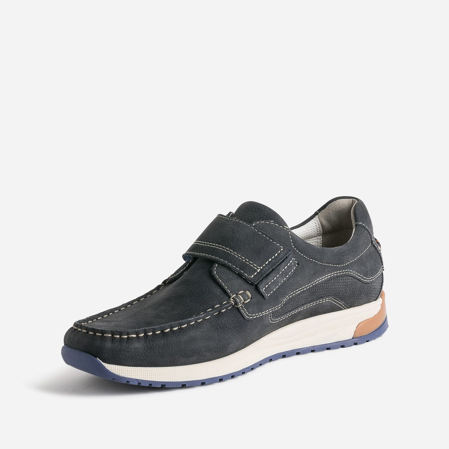 Chaussure-bateau marine en cuir à scratch
