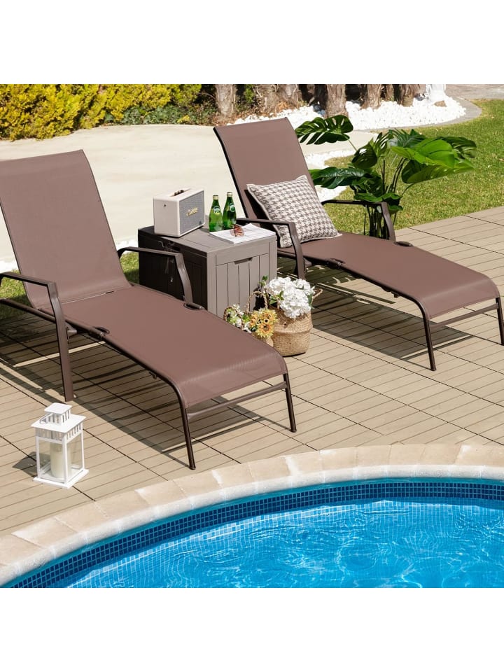 COSTWAY 2er Set Sonnenliege 92 x 52 x 36 cm in Braun günstig kaufen onesize