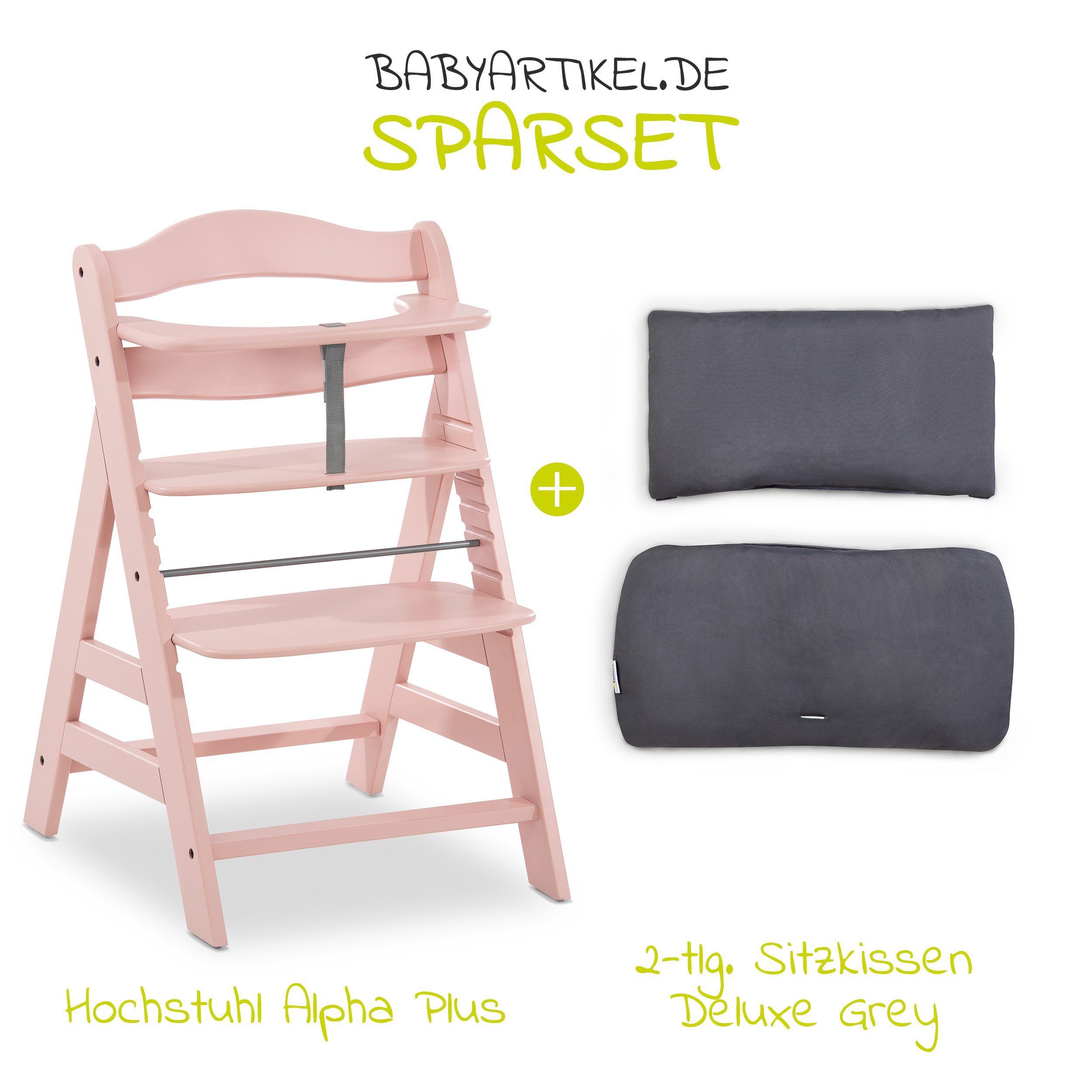 Hauck Hochstuhl Alpha Plus Rose (2 St), Mitwachsender Holz Kinderhochstuhl mit Sitzauflage höhenverstellbar