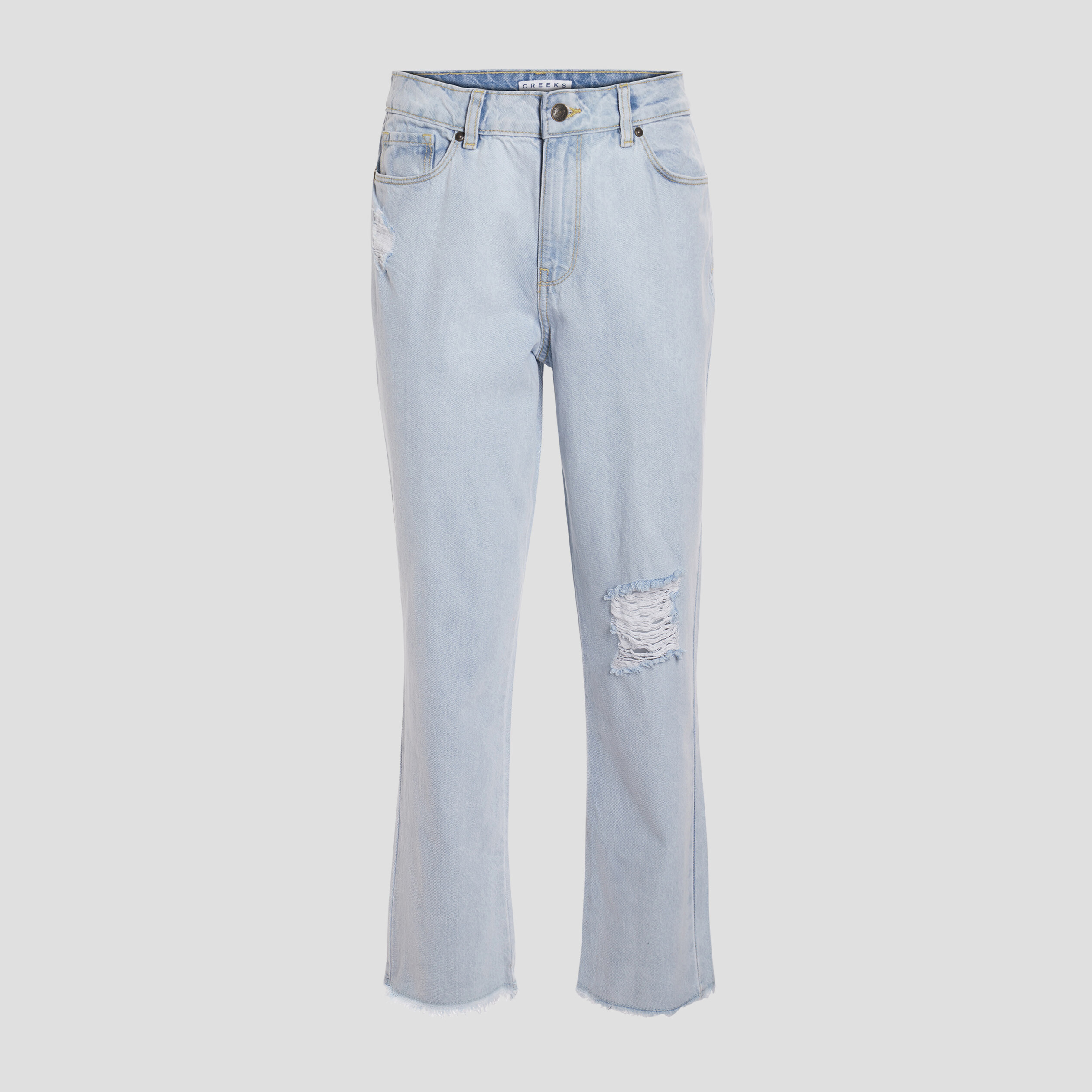 Jeans mom taille haute 7 8ème denim bleach femme | La Halle