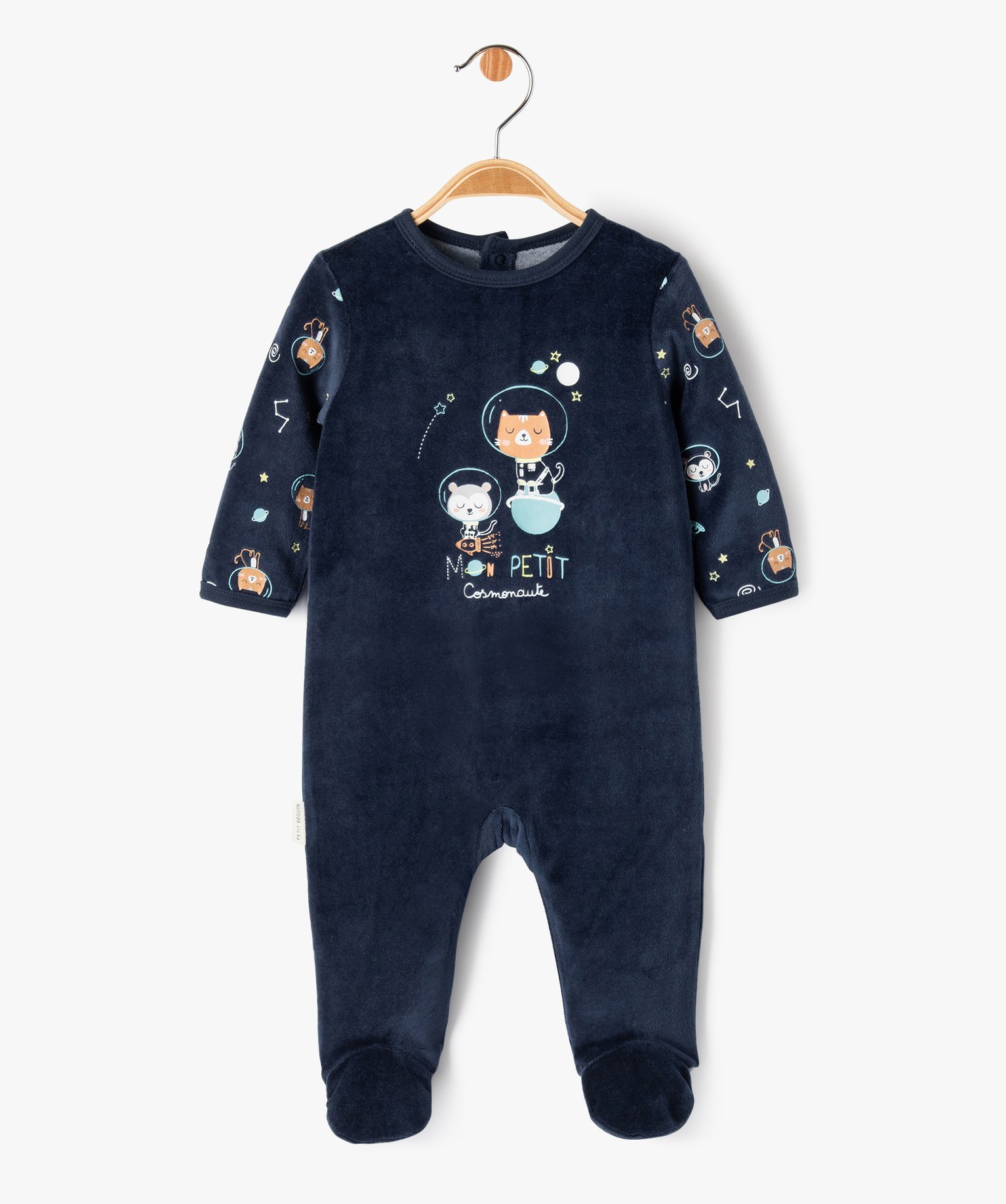 Pyjama dors-bien en velours bébé Garçon - Petit Béguin marine | GEMO