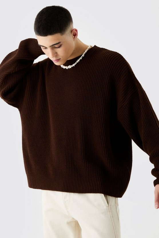 Kastiger gerippter Rundhals-Pullover