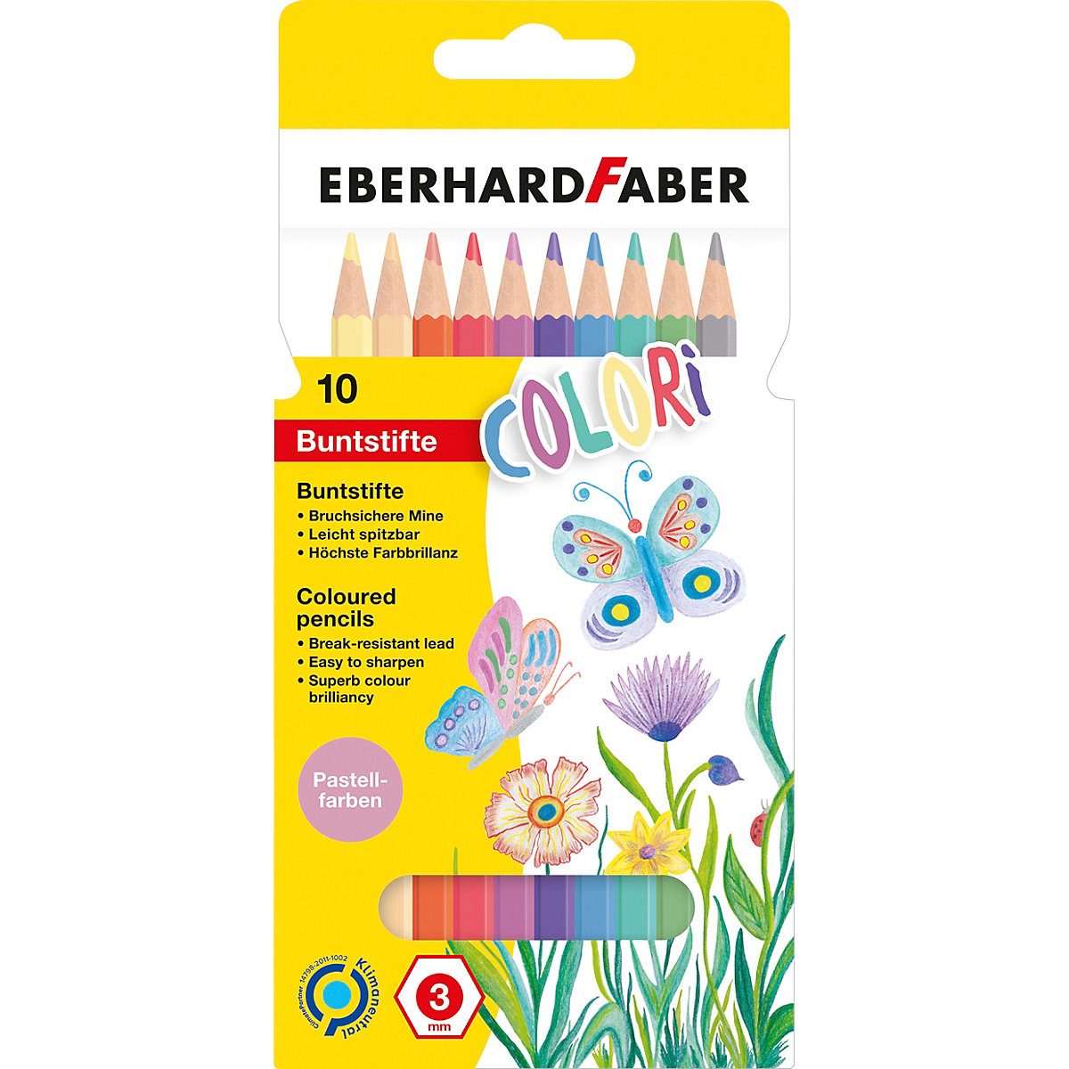 Buntstift Pastell hexagonal, 10 Farben