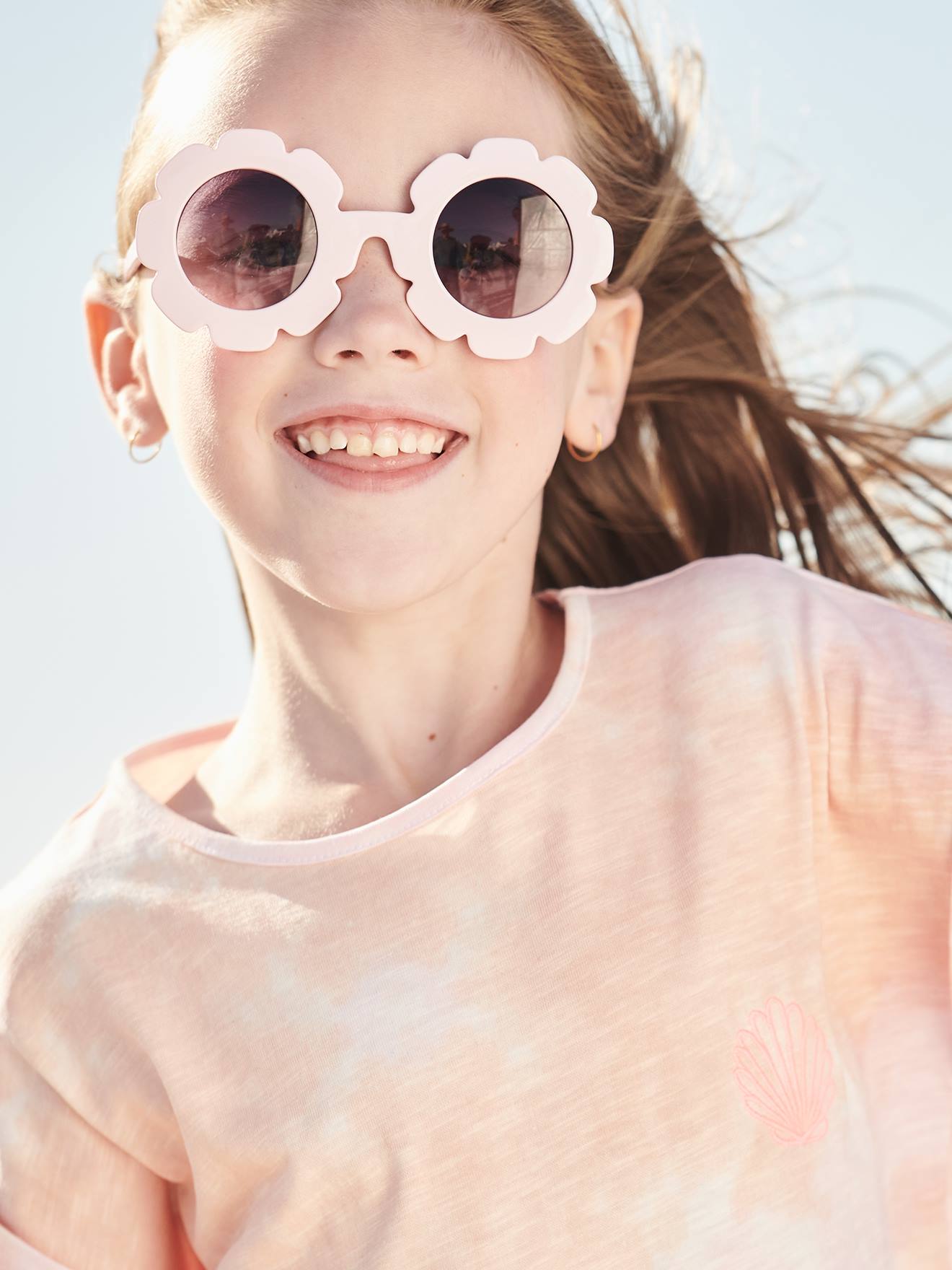 Lunettes de soleil forme fleurs fille rose clair uni