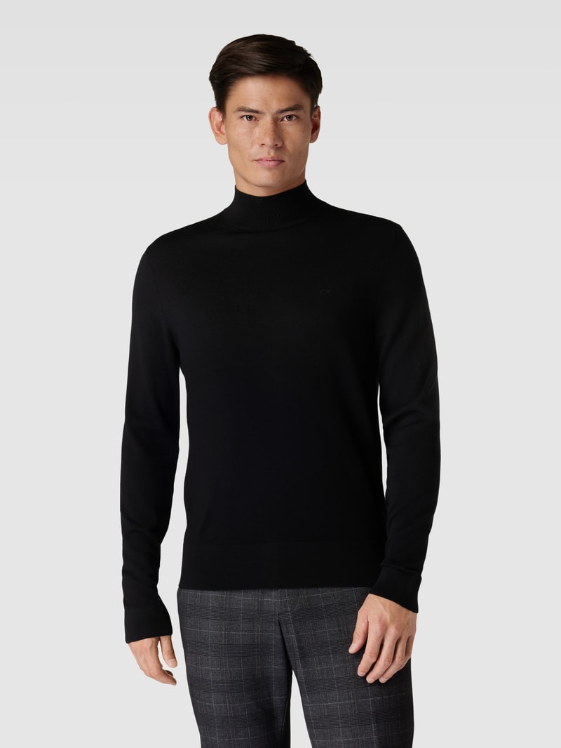 Strickpullover aus Wolle Modell 'MERINO MOCK' in schwarz