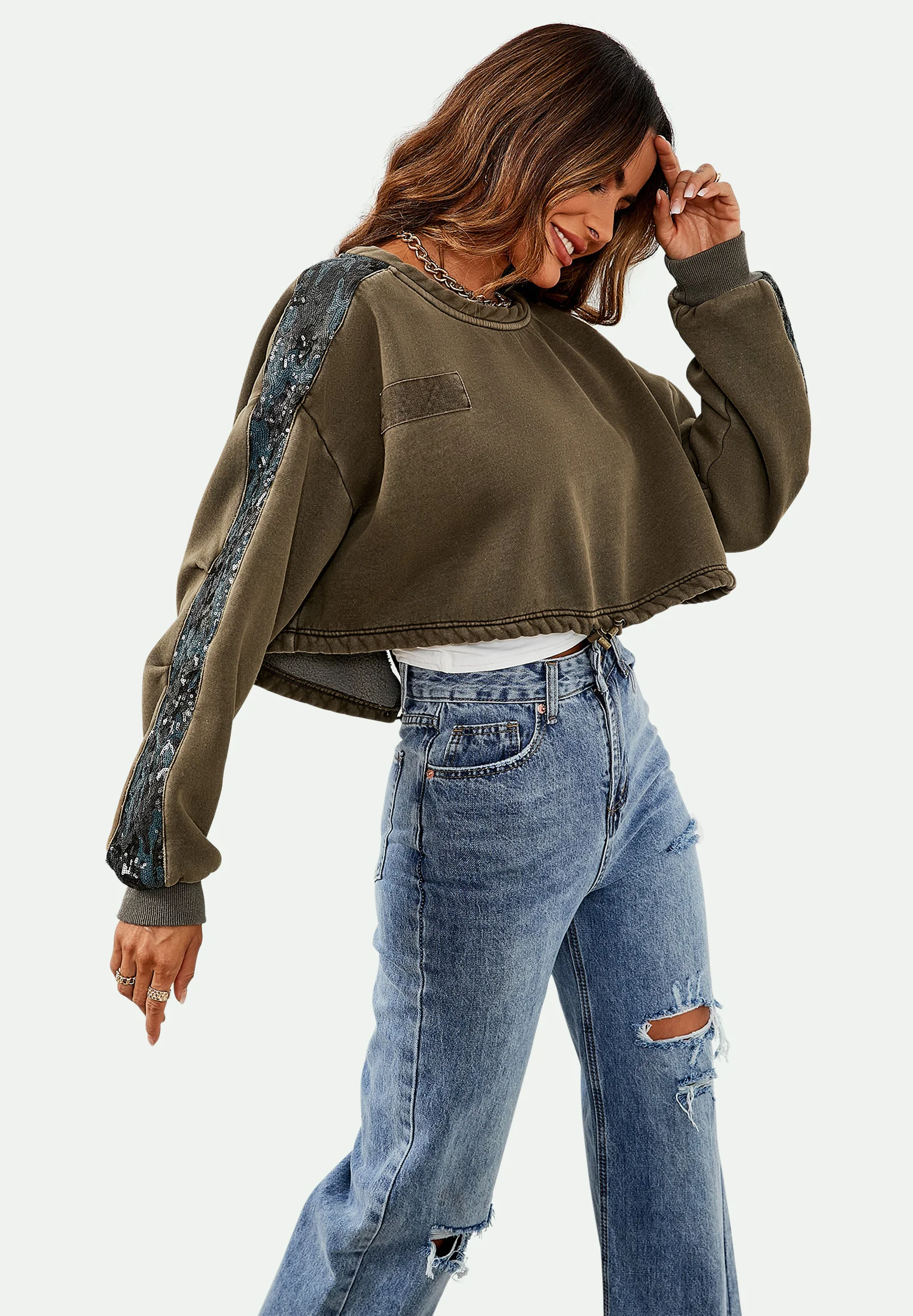 Sudadera con detalle de lentejuelas y mangas cortas FS Collection
