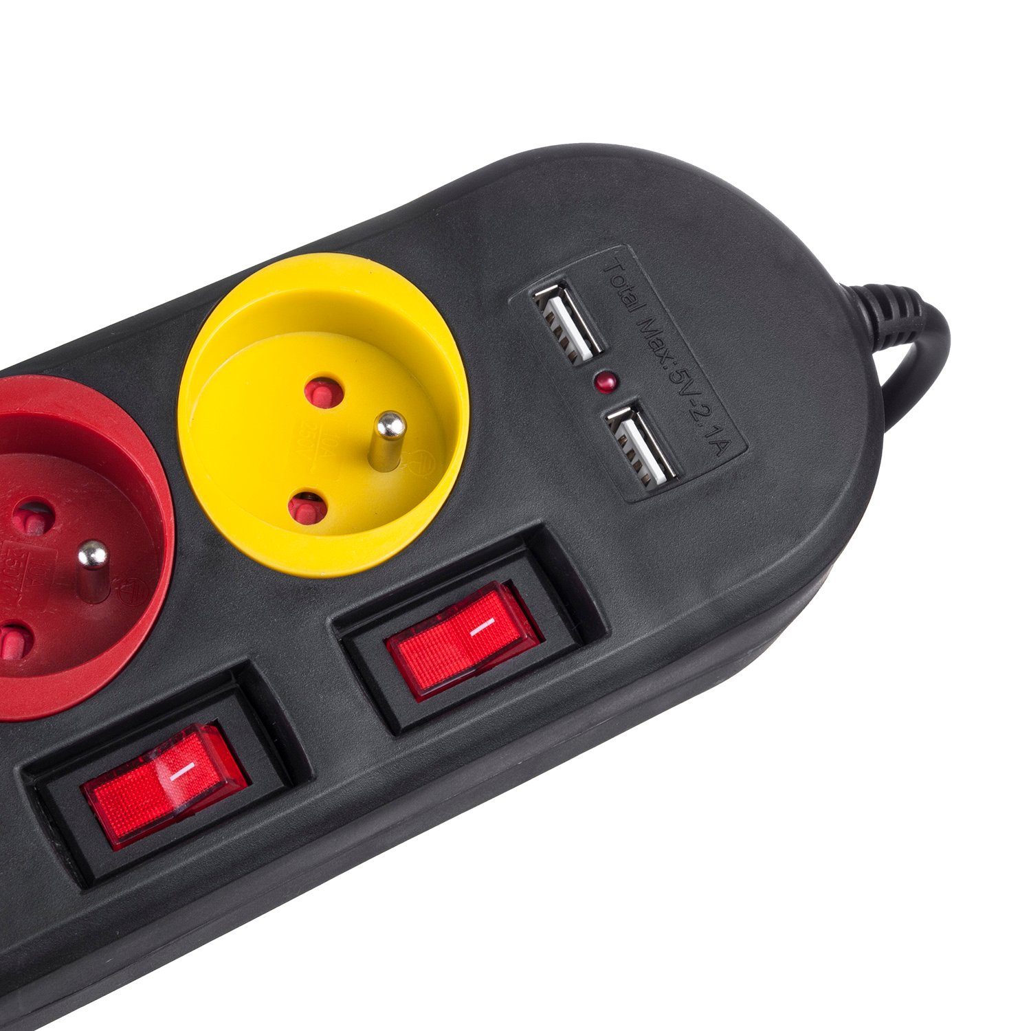 Maclean MCE229 Steckdosenleiste 4-fach (Ein- / Ausschalter, USB-Anschlüsse, separate Ein- / Ausschalter, Kindersicherung, Kabellänge 1.5 m), 4-Steckdosen-Verlängerungskabel + 2xUSB, mit Schalter 1,5m