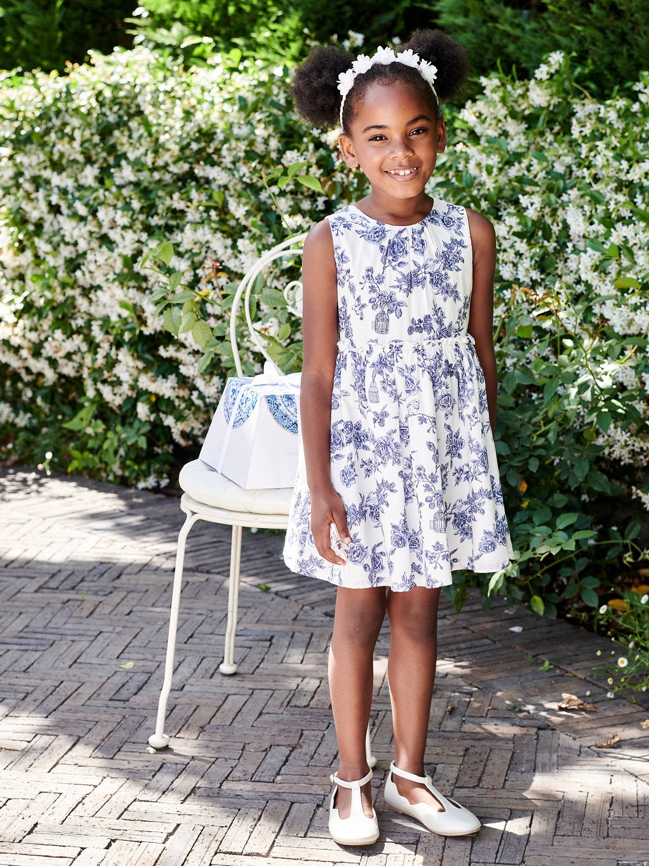 Robe de cérémonie à fleurs fille noeud au dos écru
