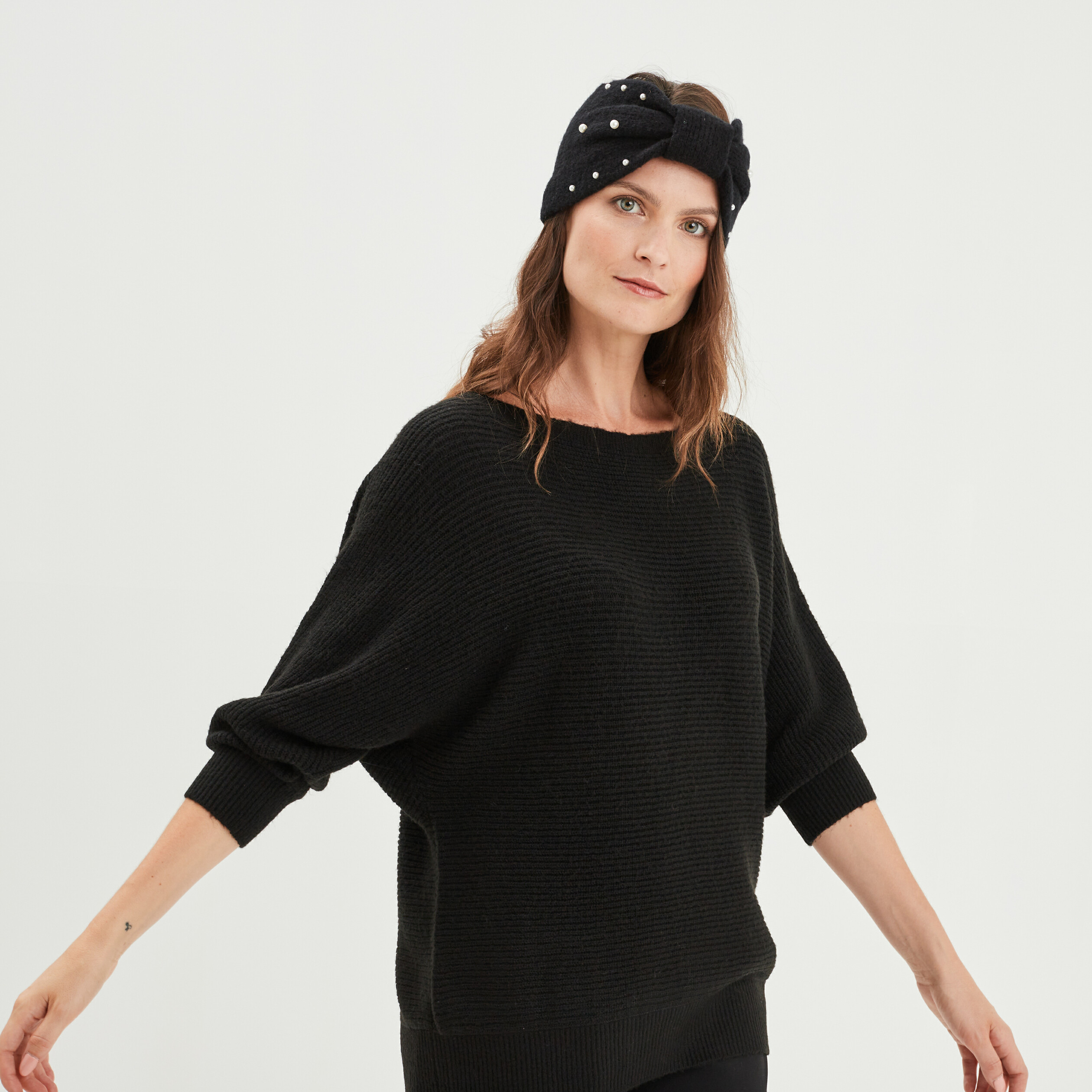Pull manches 3 4 noir femme | La Halle