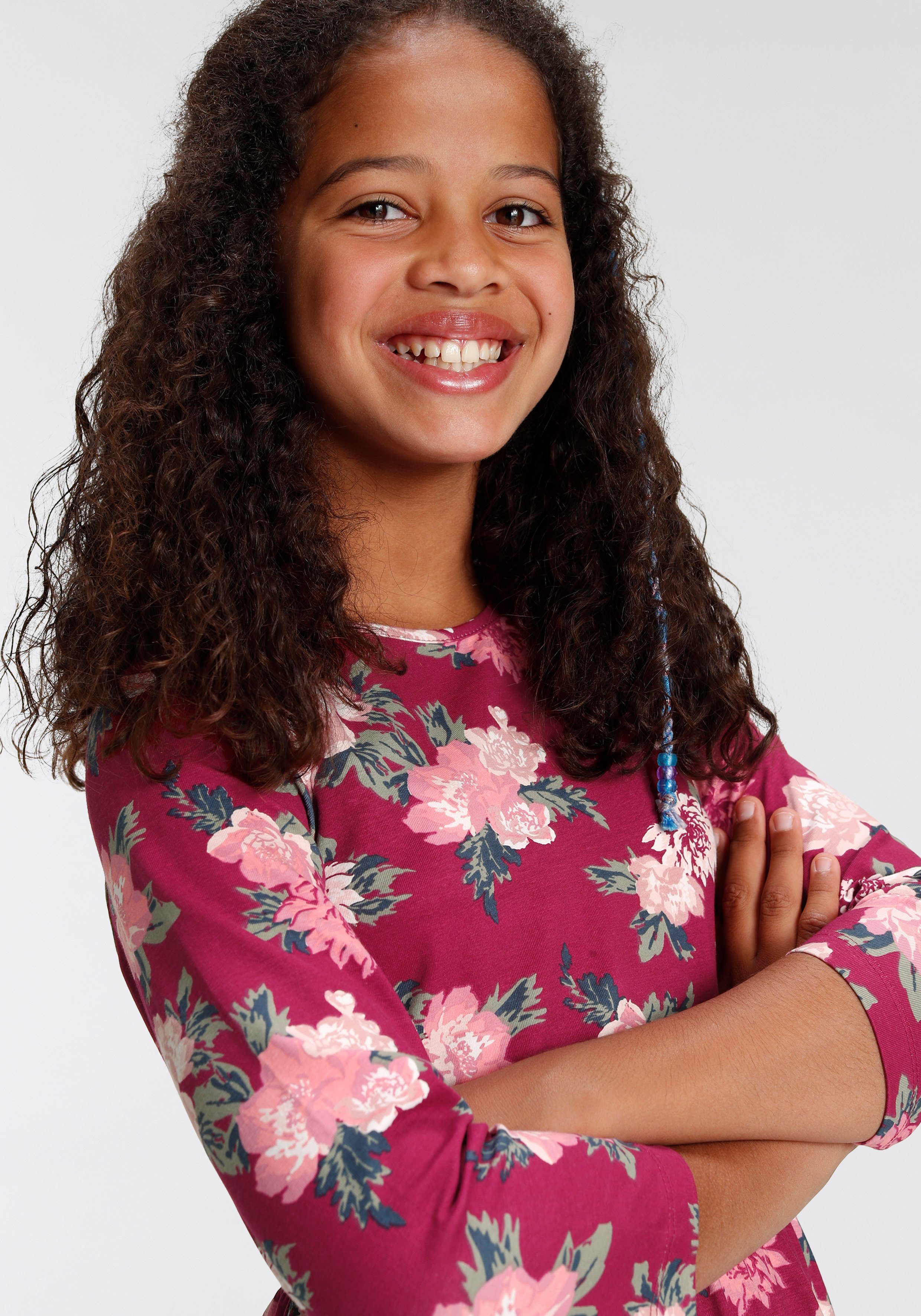 KIDSWORLD Skaterkleid 3/4 Arm, mit Blumen bedruckt