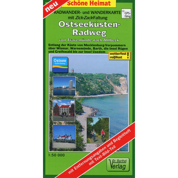 Ostseeküsten-Radweg von Travemünde nach Ahlbeck 1:50 000 Radwander- und Wanderkarte mit Zick-Zack-Faltung - Fahrradkarte