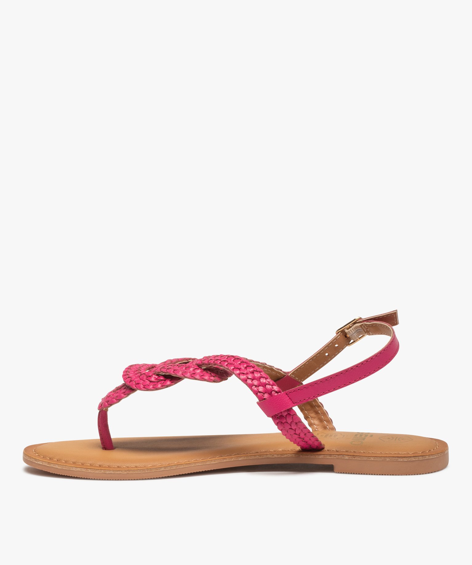 Sandales femme à talon plat et brides entre-doigts tressée... rose | GEMO