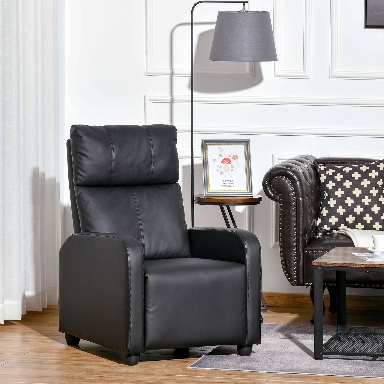 HOMCOM Relaxsessel Ruhesessel Fernsehsessel Sessel mit Liegefunktion Kunstleder (Schwarz)