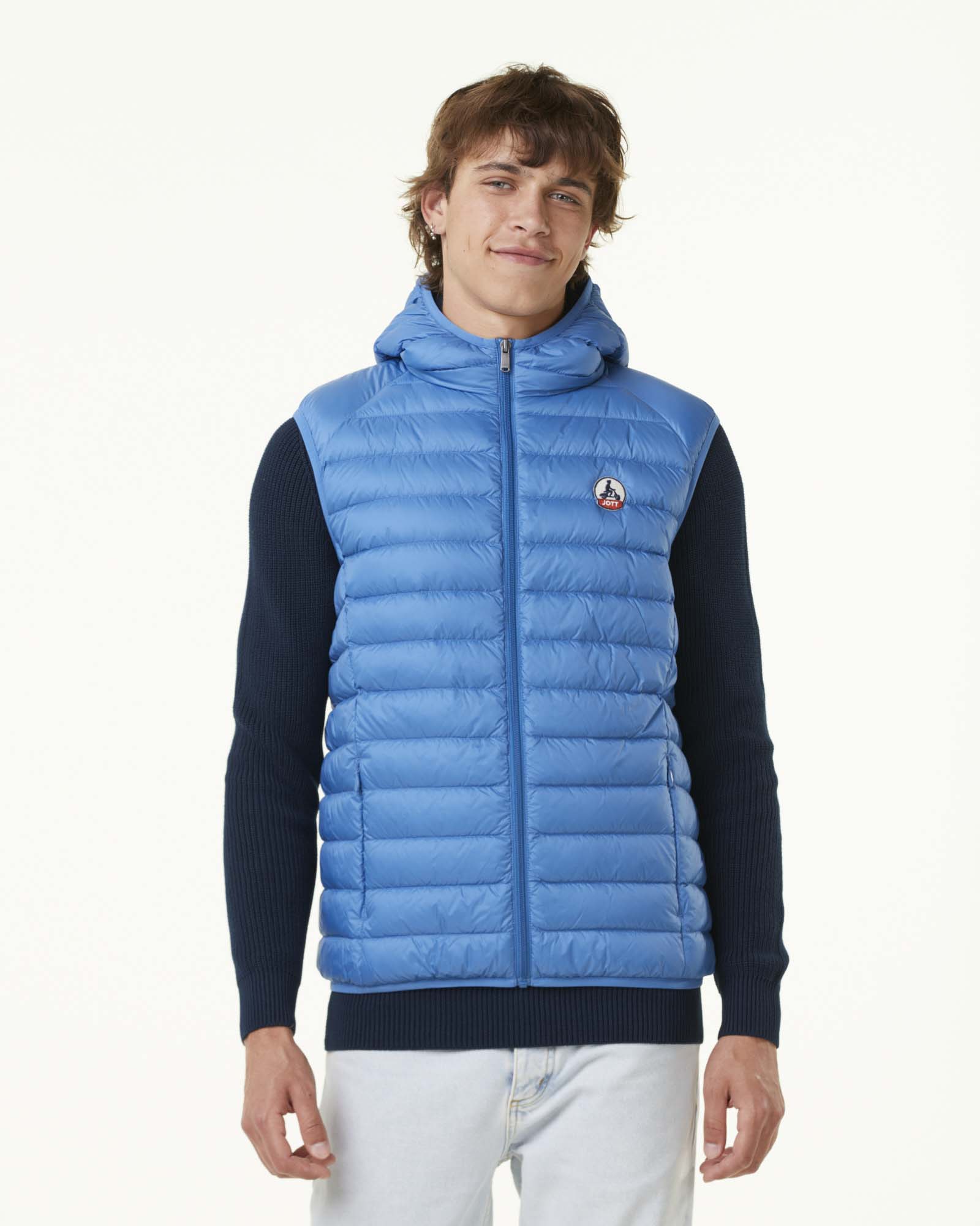 Doudoune sans manches à capuche Bleu denim Pat
