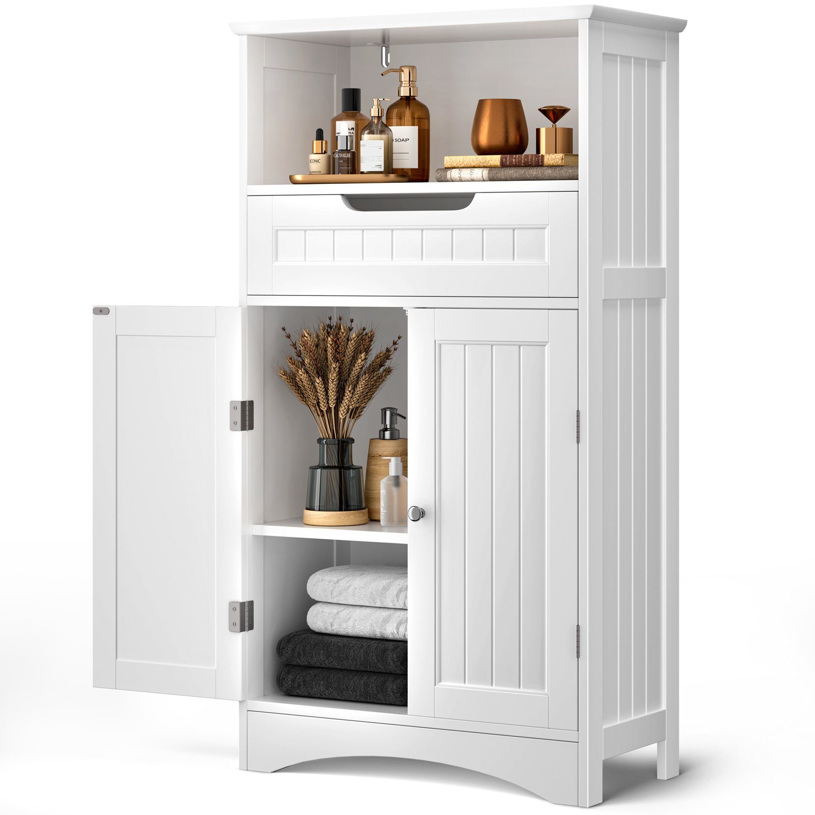 Bealife Badkommode Badezimmerschrank, mit offenem Fach, 1 Schubladen, 60x30x108cm, Weiß
