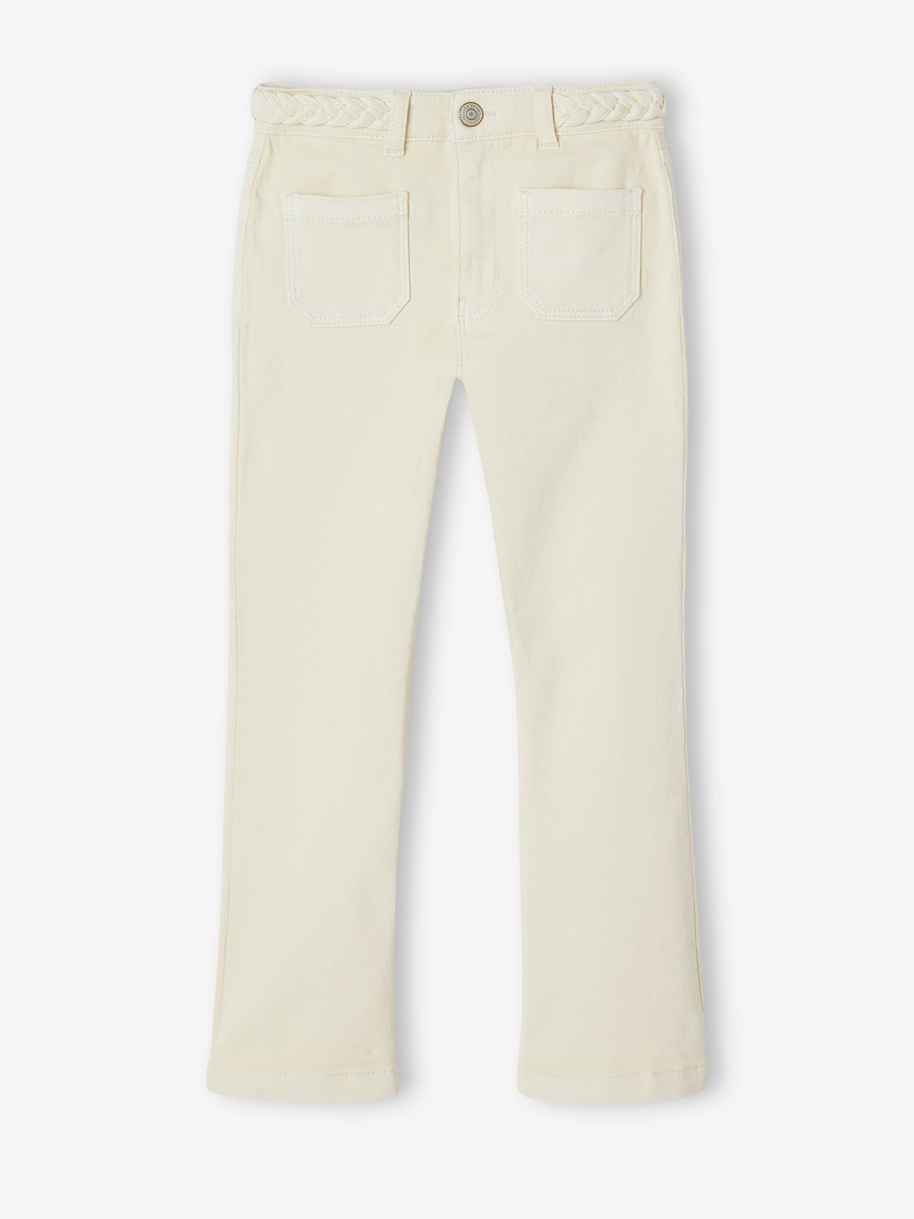 Pantalon flare fille ceinture tressée fantaisie écru