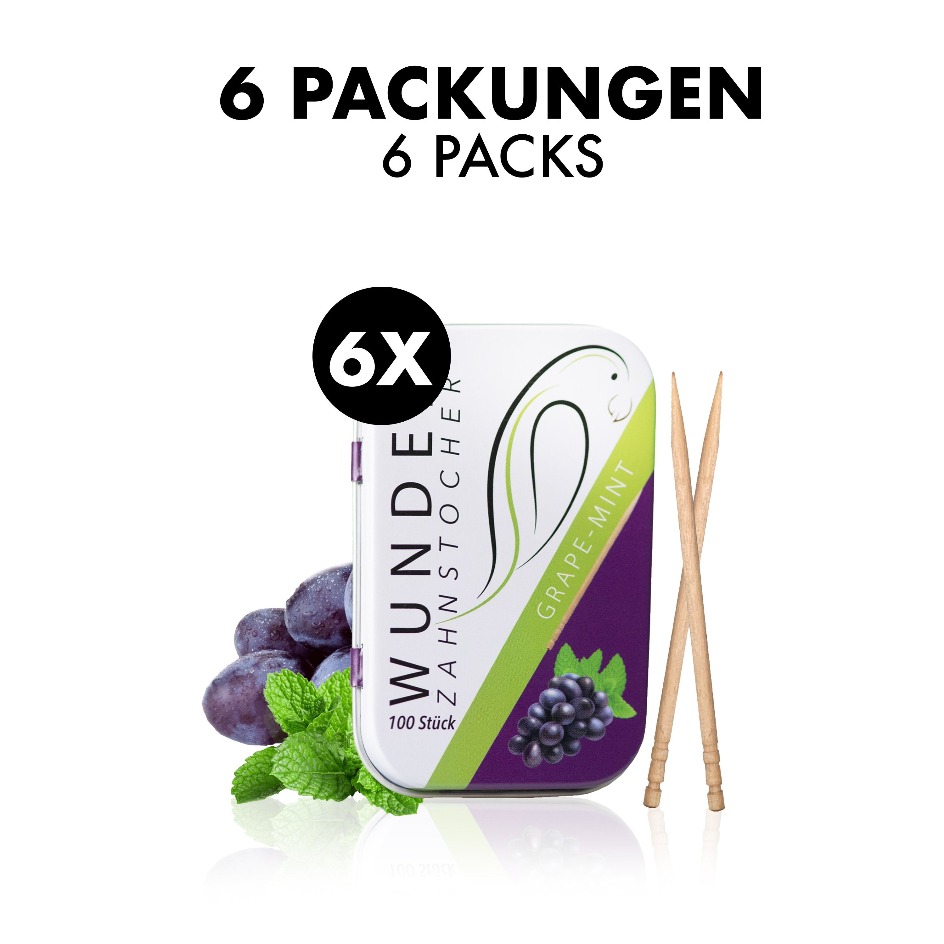 Wunder Zahnstocher Mundpflegecenter Wunder Zahnstocher Display 6er Pack Traube Minze DS